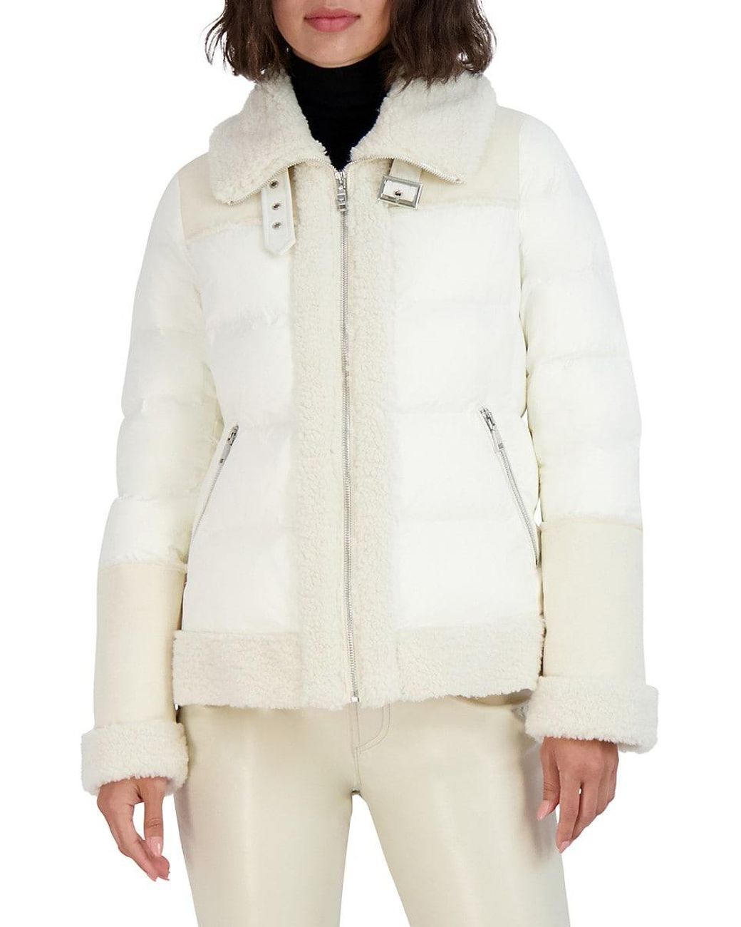 Tahari Selena Faux Fur-trim Puffer Jacket in White | Lyst