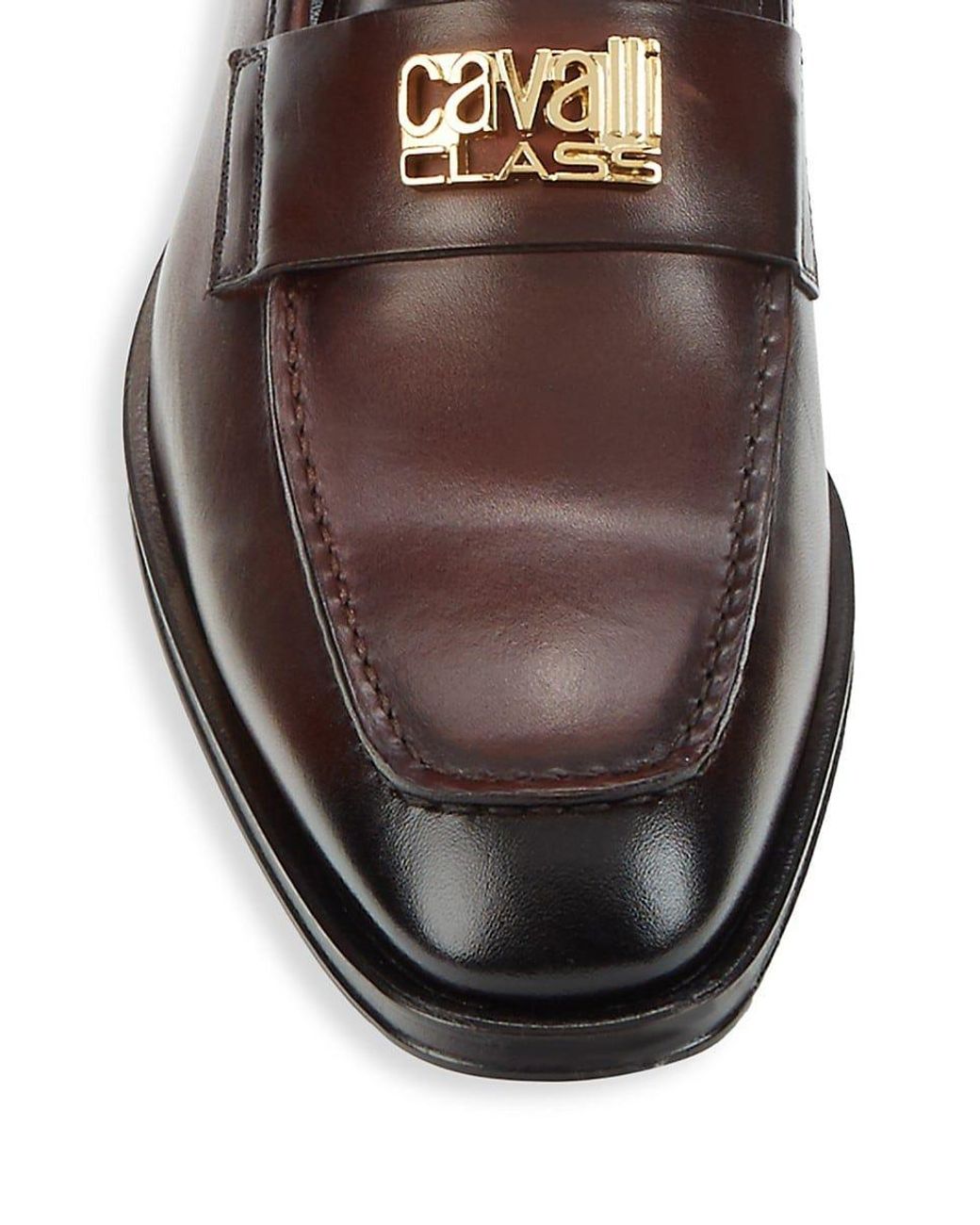 Fil Svane Demokratisk parti Class Roberto Cavalli Logo Leather Loafers in Brown for Men | Lyst