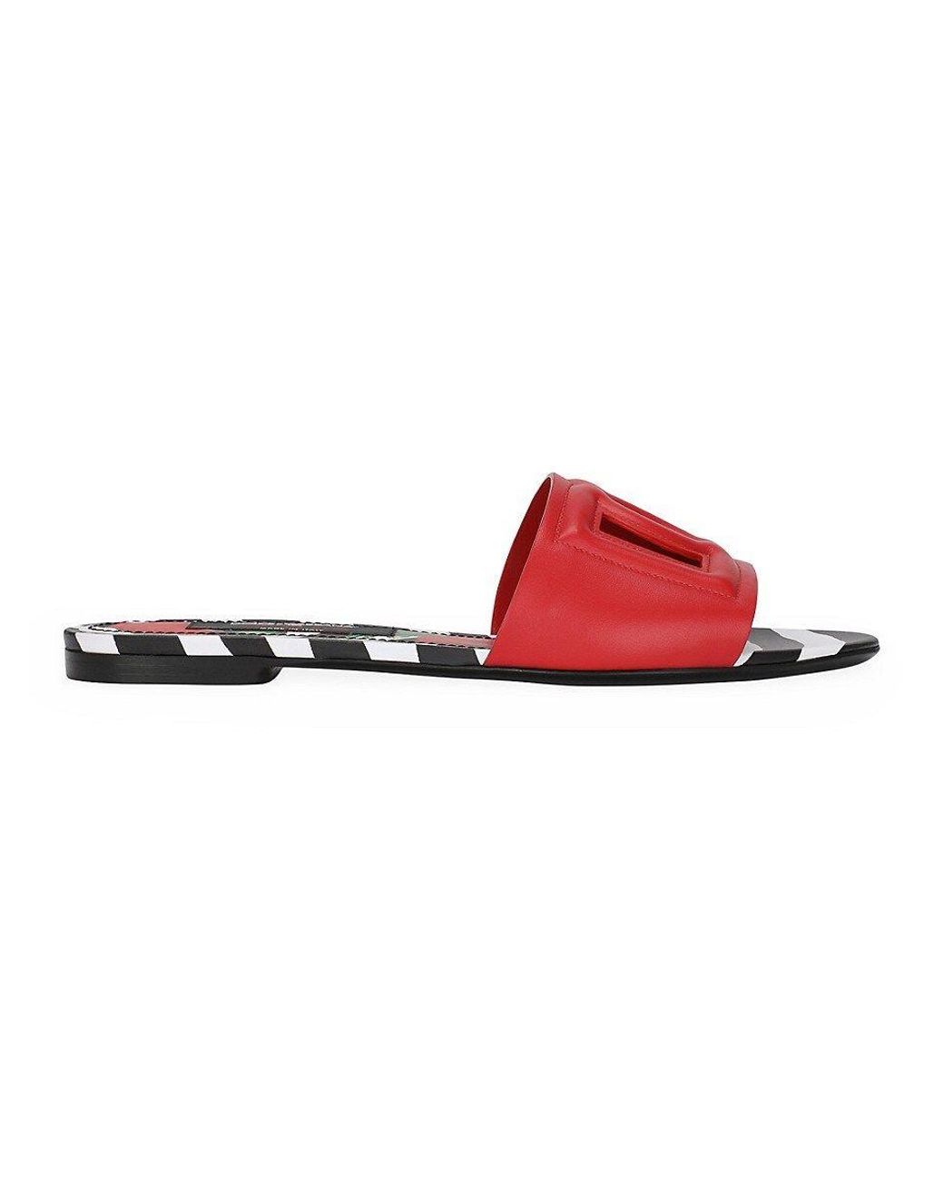 Dolce & Gabbana Dg Interlocking Leather Slides in Red | Lyst