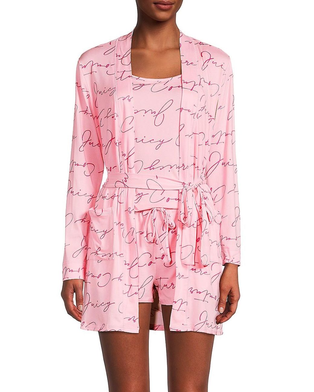 Juicy Couture 3piece Logoprint Pajama Set in Pink Lyst