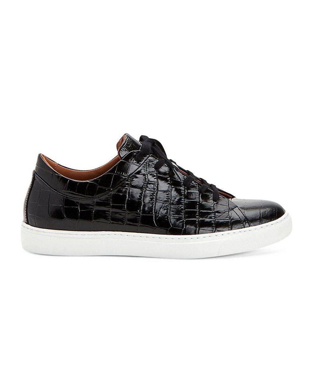 Aquatalia Alaric Crocodile Embossed Leather Sneakers in Black for