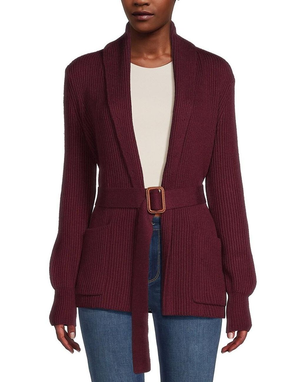 Bruno Magli Cashmere Belted Cardigan in Purple Lyst