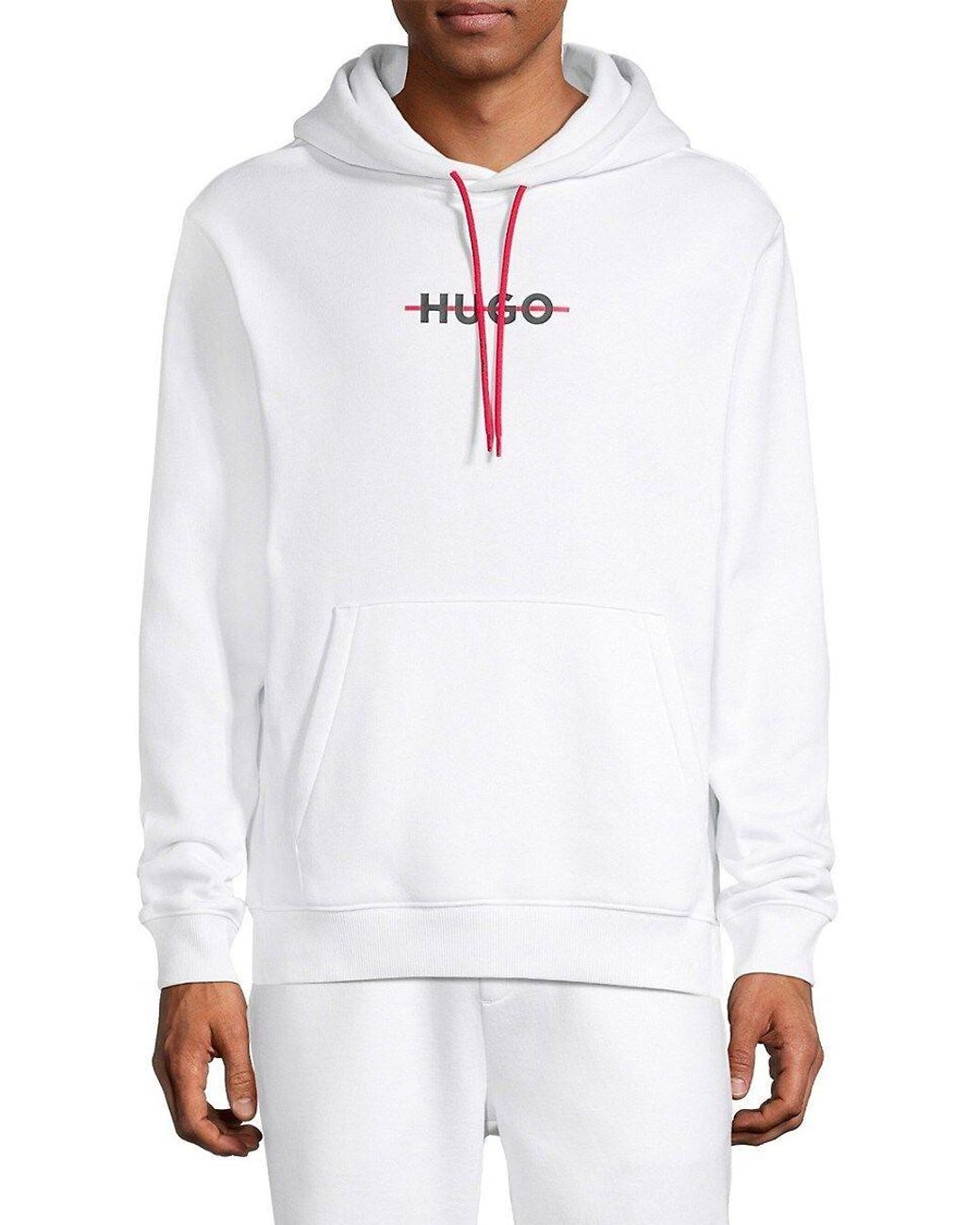 HUGO Daffleck Logo Hoodie in White for Men | Lyst