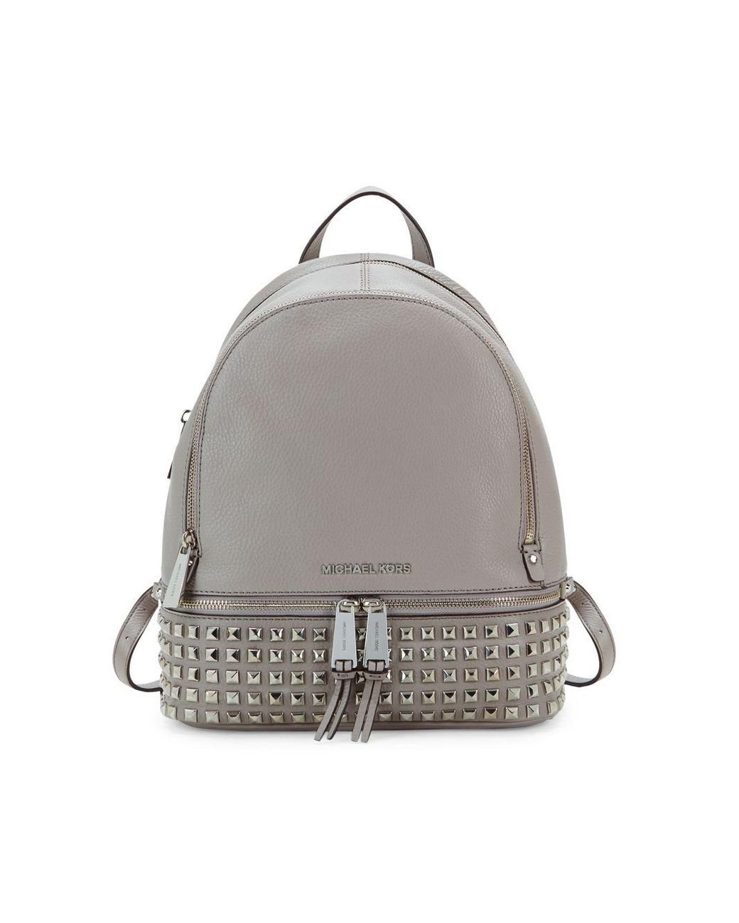 Michael Kors Rhea Medium Studded Pebbled Leather Backpack in Gray | Lyst