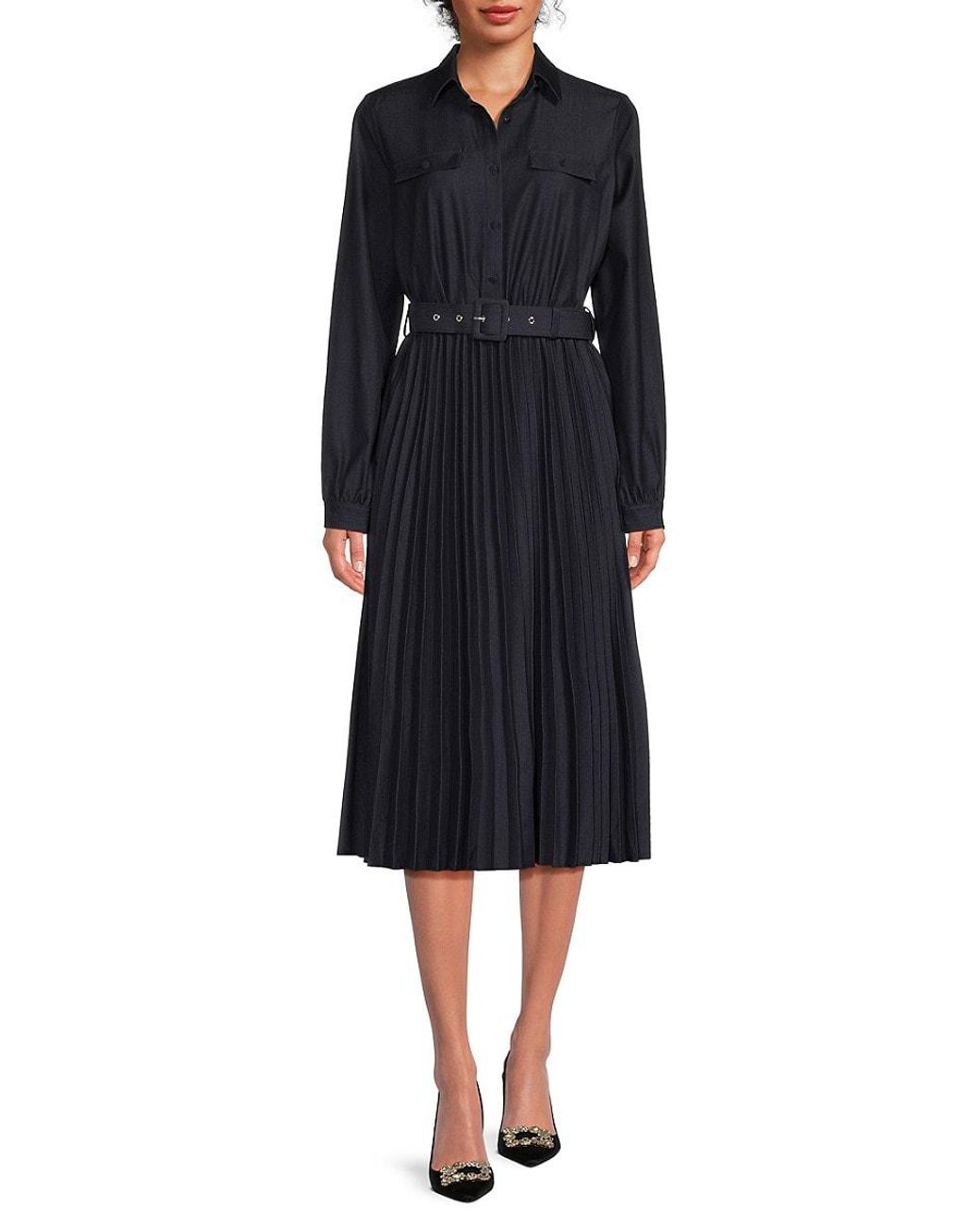 Tahari Accordion Pleated Midi Dress in Black Lyst UK