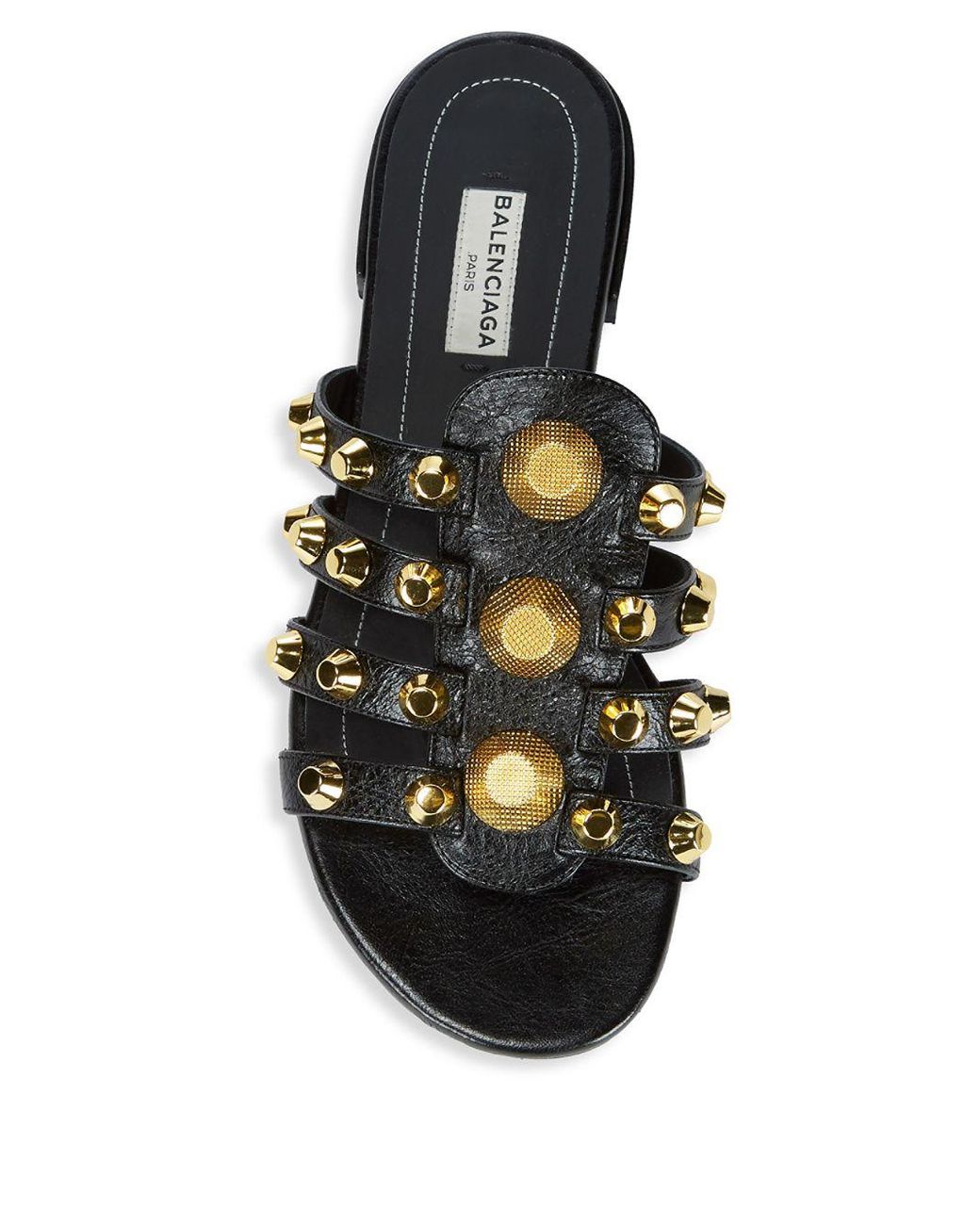Balenciaga Leather Slides Classic Studs Black/gold | Lyst