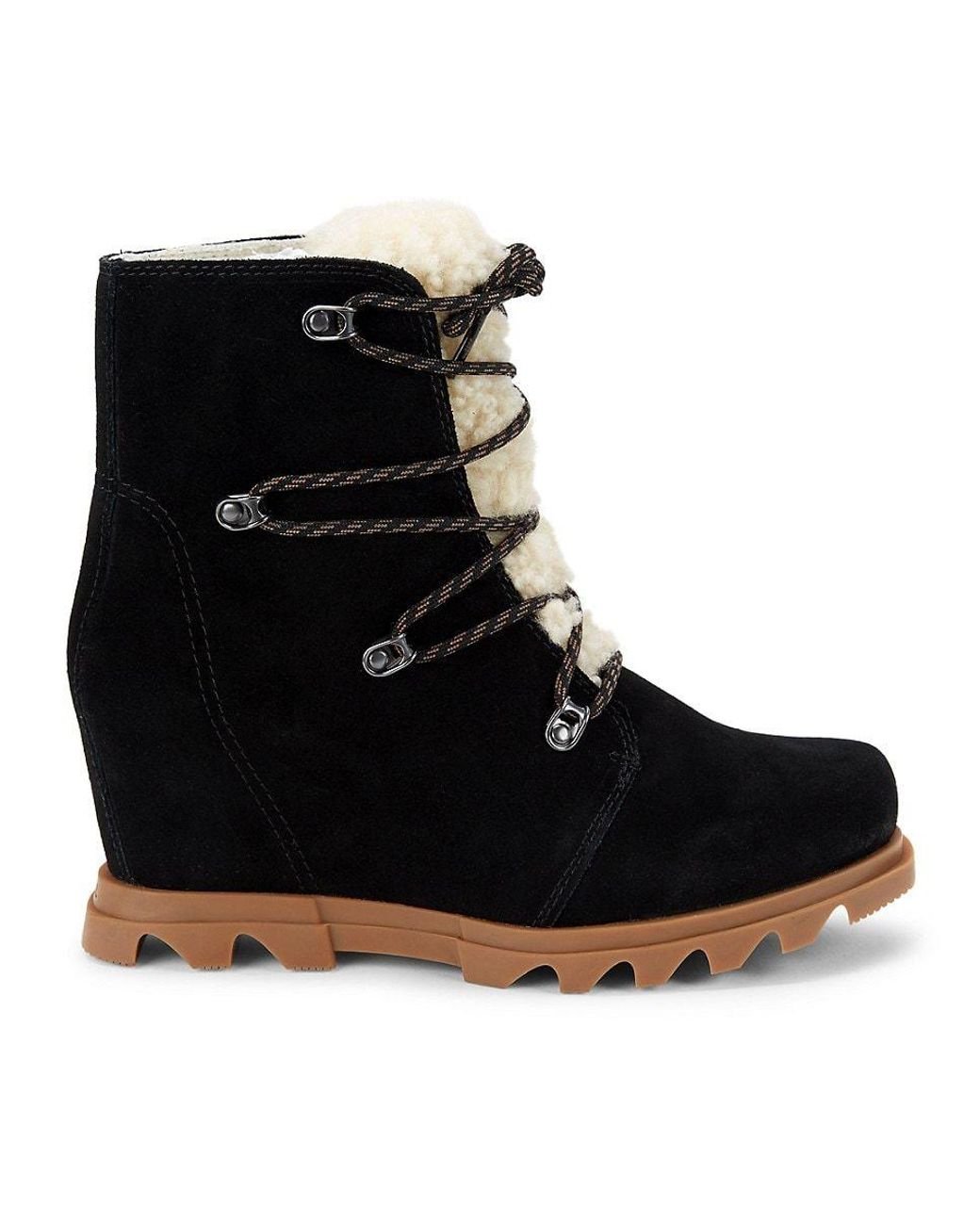 sorel joan of arctic wedge shearling black