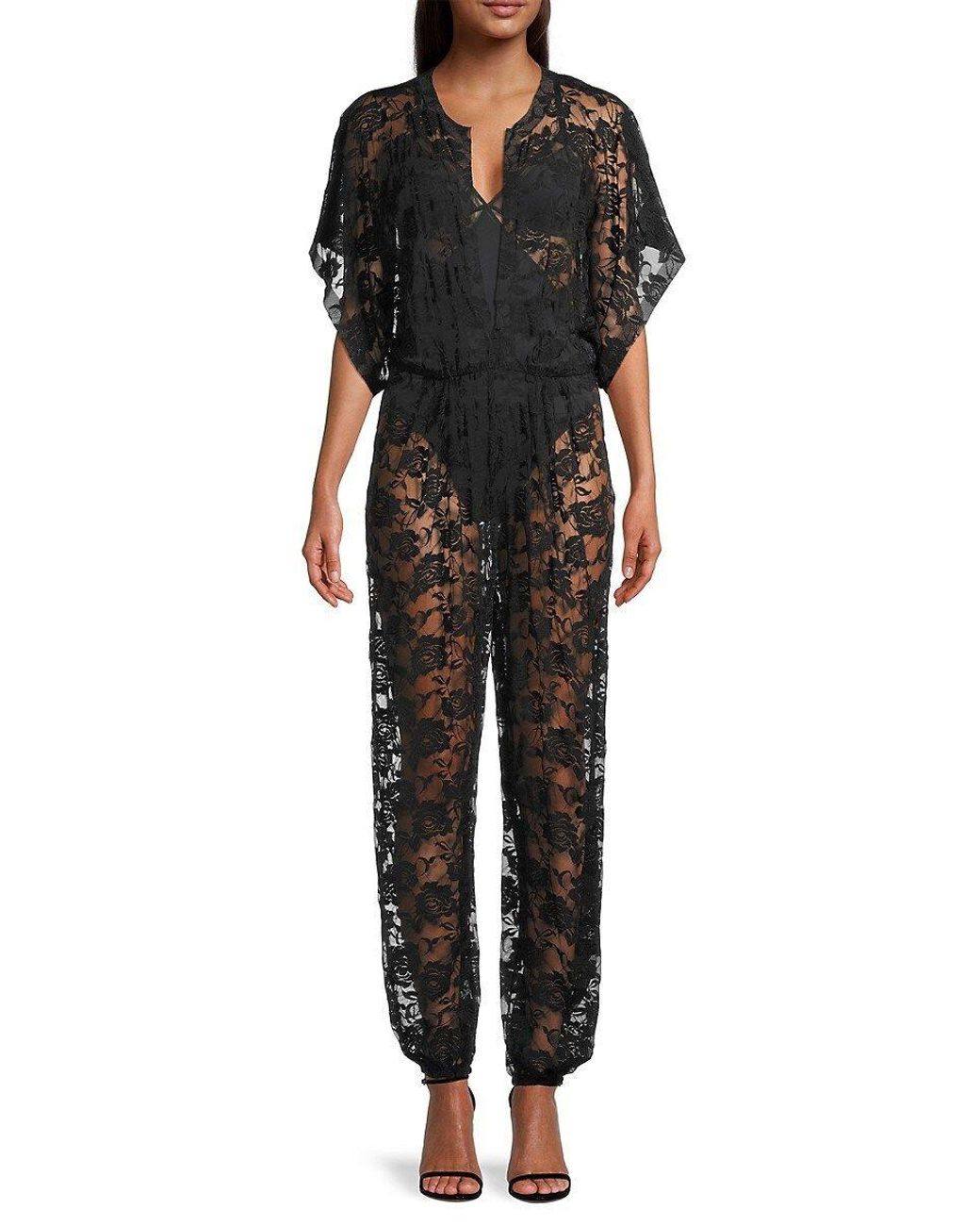 Norma Kamali Rose Lace Sheer Jumpsuit in Black | Lyst