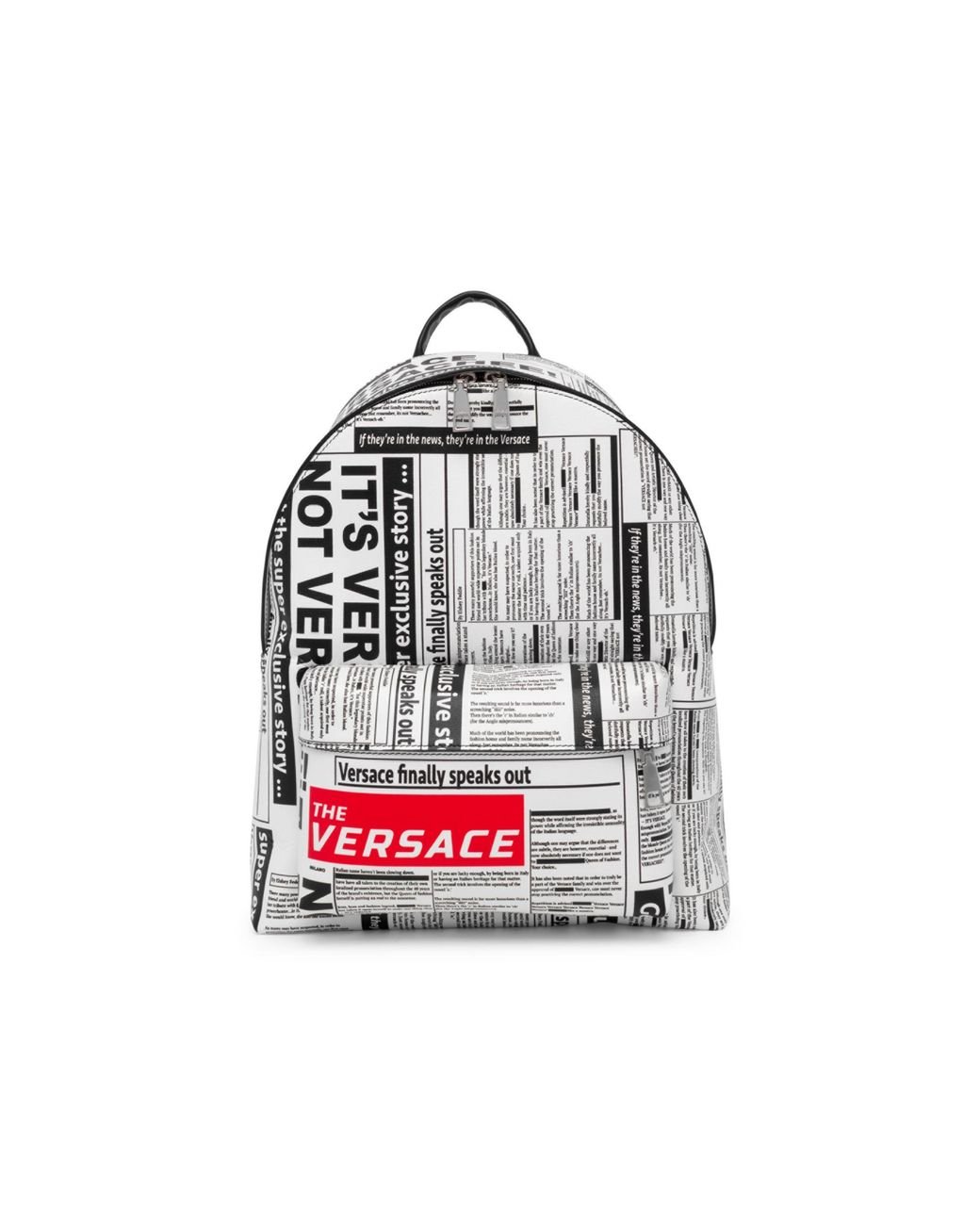 Versace Newspaper-print Leather Backpack in Black for Men | Lyst