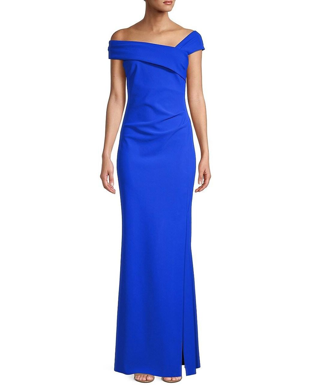 Teri Jon Synthetic Off-the-shoulder Column Gown in Cobalt (Blue) | Lyst