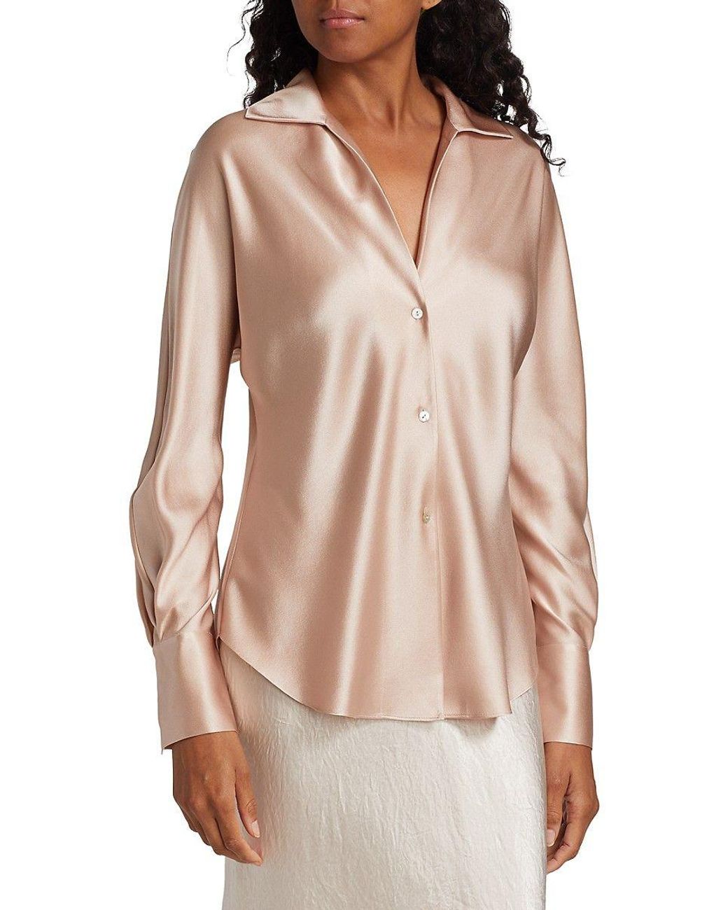 Vince Silk Blouse in Natural | Lyst