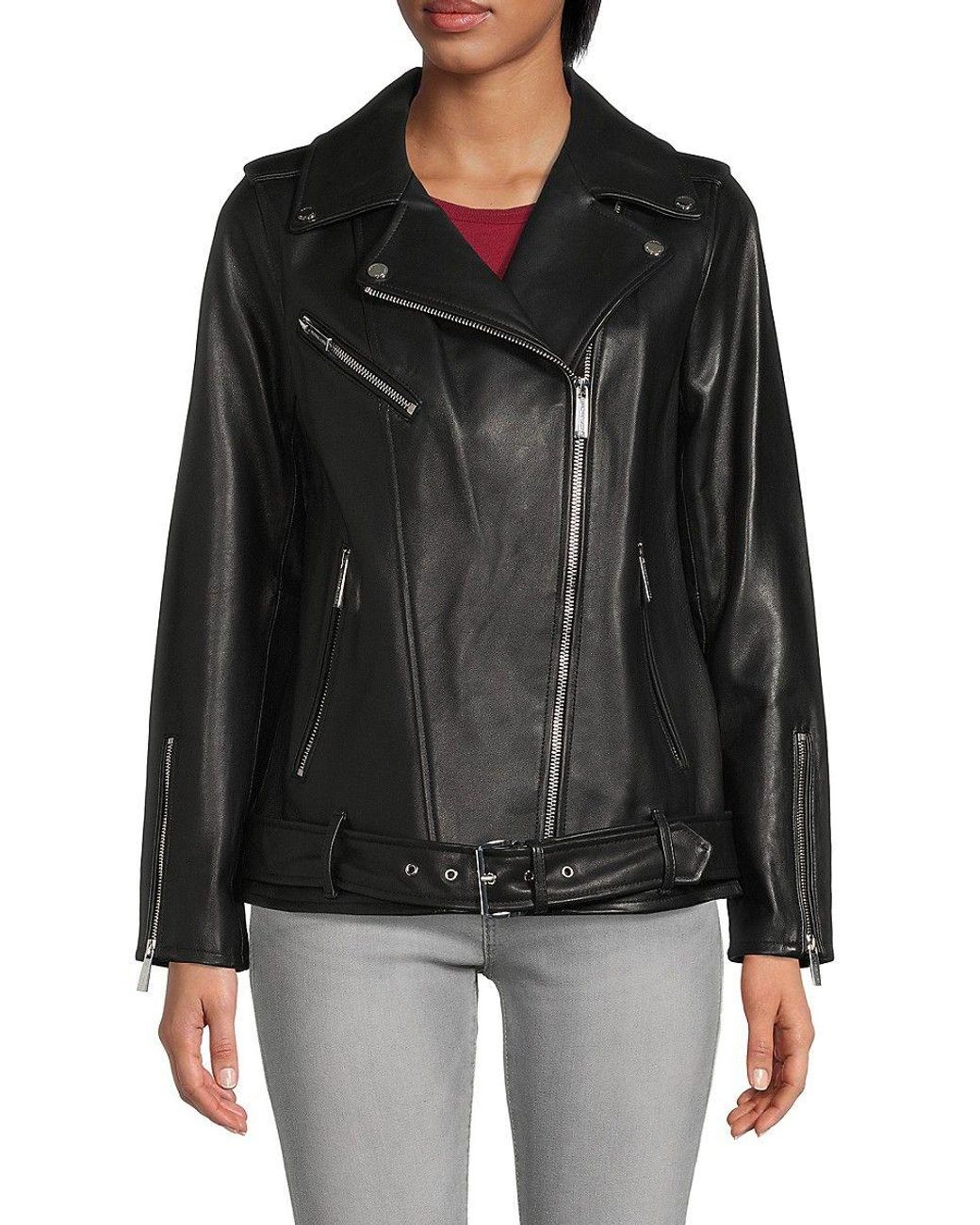 MICHAEL Michael Kors Missy Belted Leather Jacket in Black Lyst
