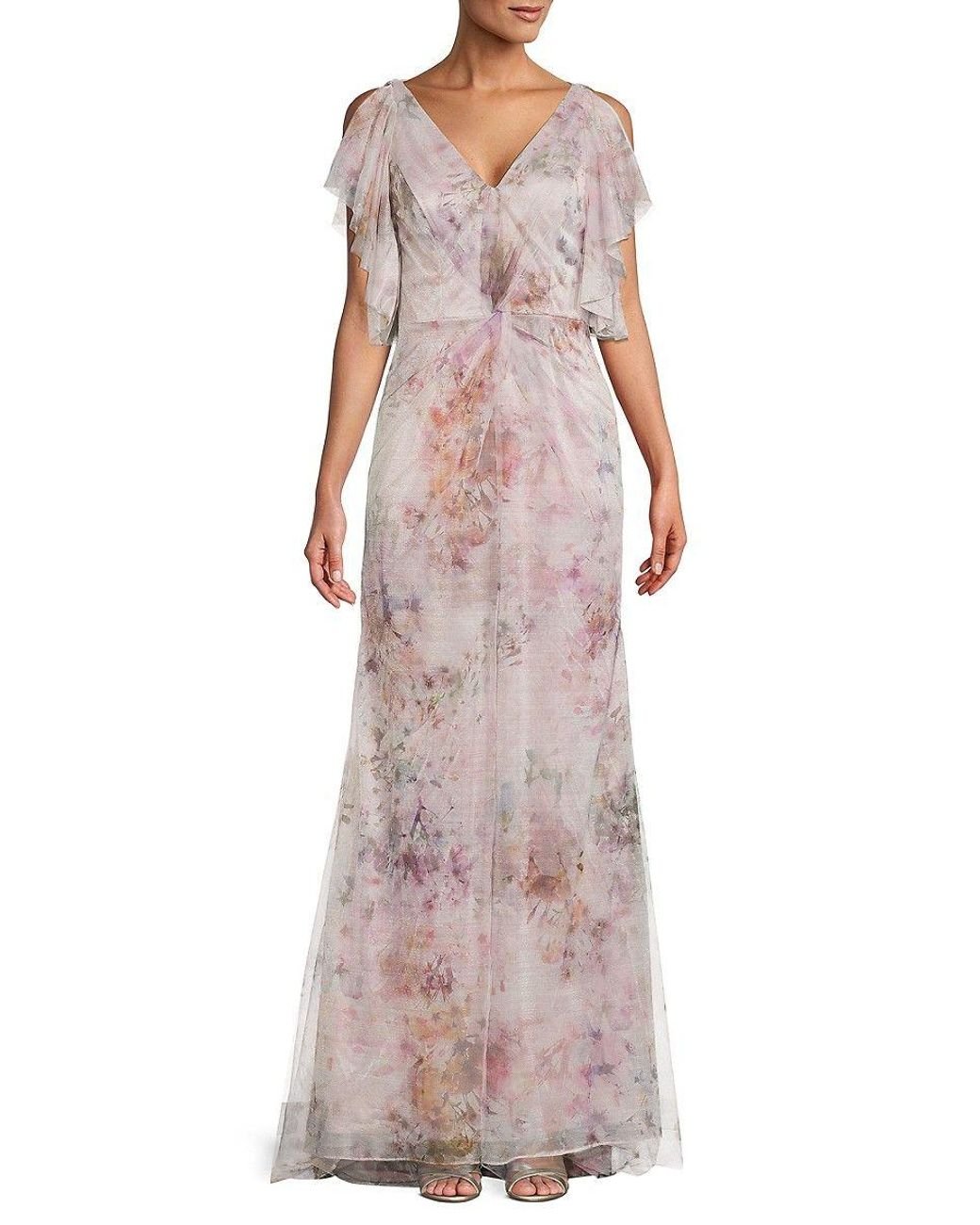Rene Ruiz Collection Abstract Metallic Ruffle Gown in Pink | Lyst