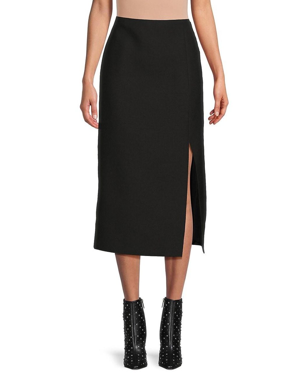 スカート Valentino Garavani Tailored Wool Midi Skirt With Side Slits valentino-Nero-Side-Slit-Wool-