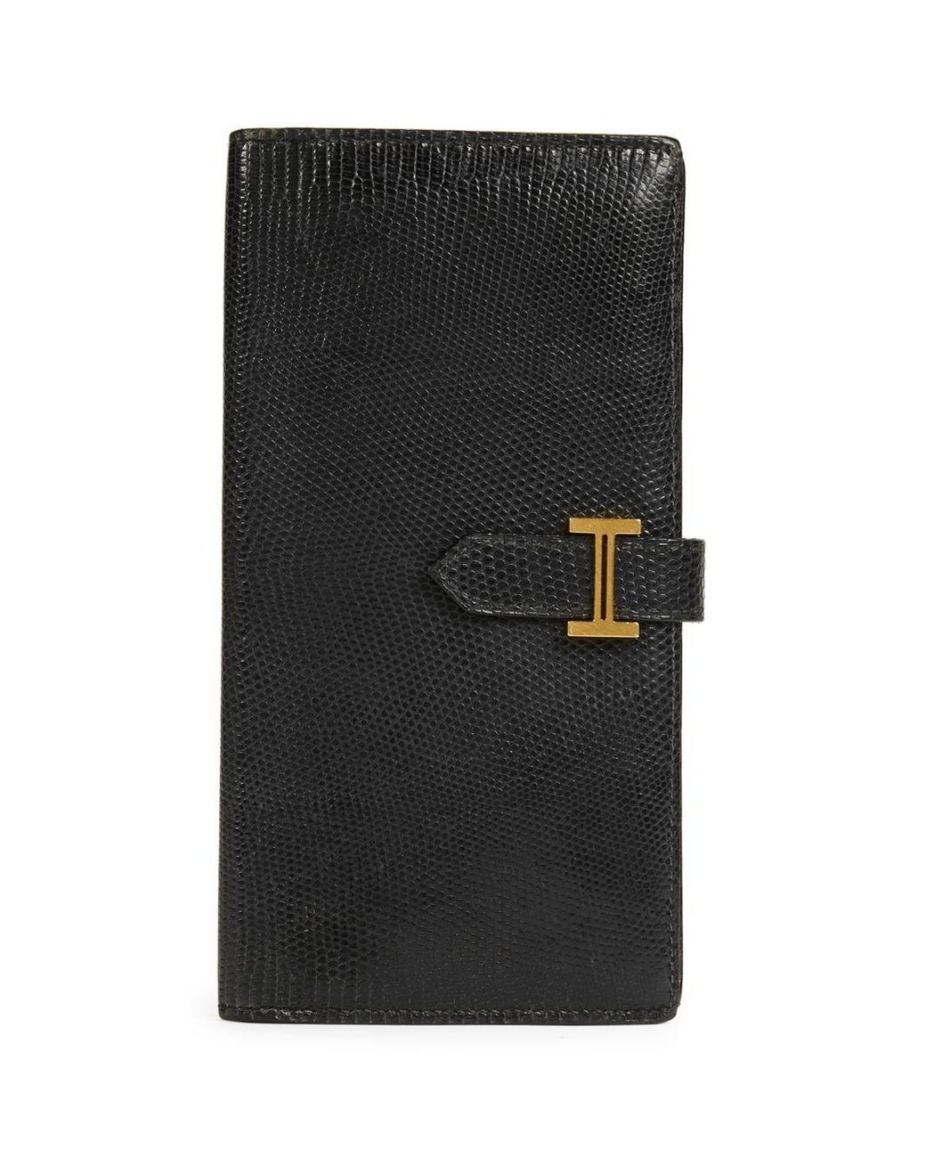 Hermès Vintage Bearn Lizard Wallet in Black | Lyst