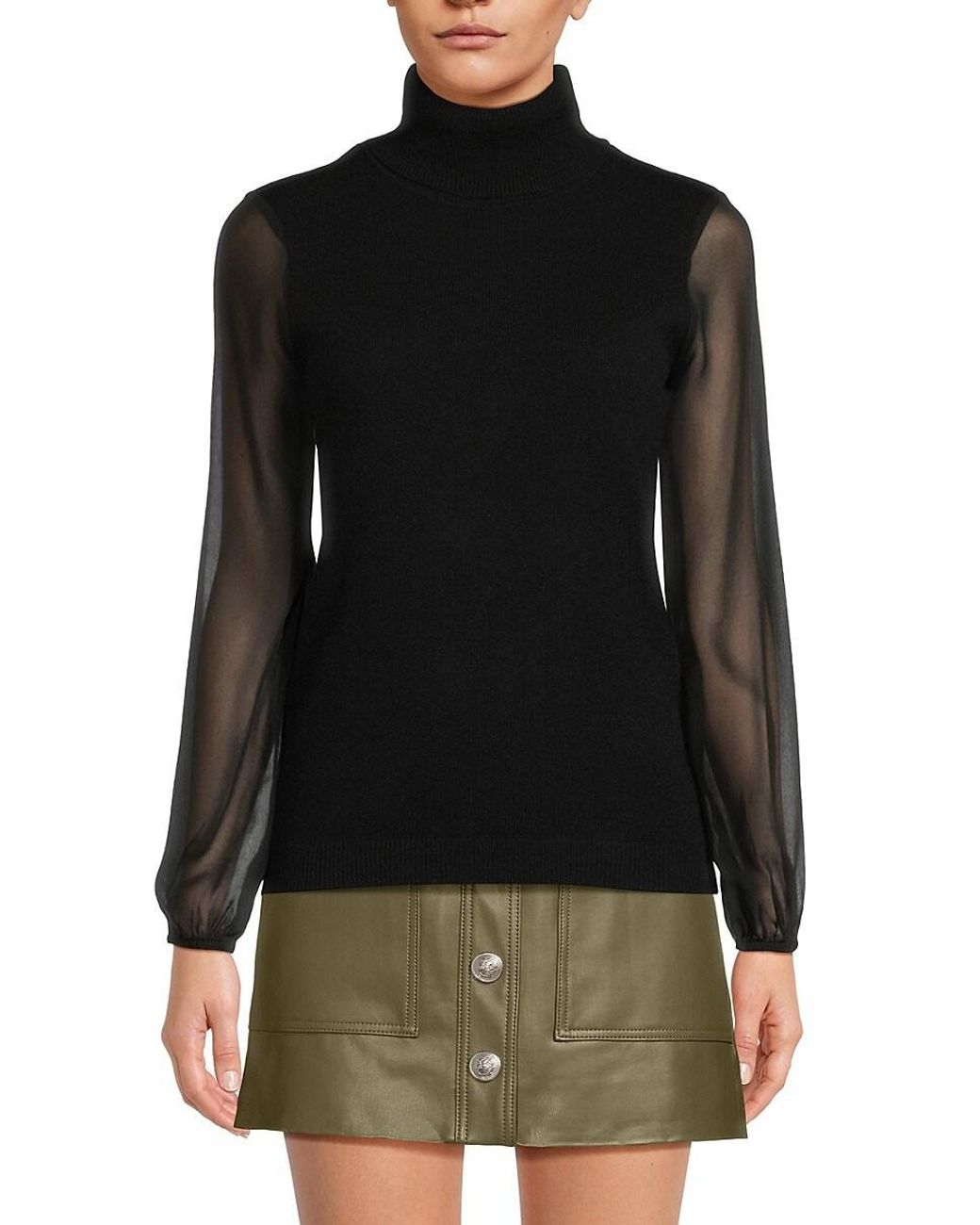 Sofiacashmere Sheer Sleeve Cashmere Sweater in Black Lyst