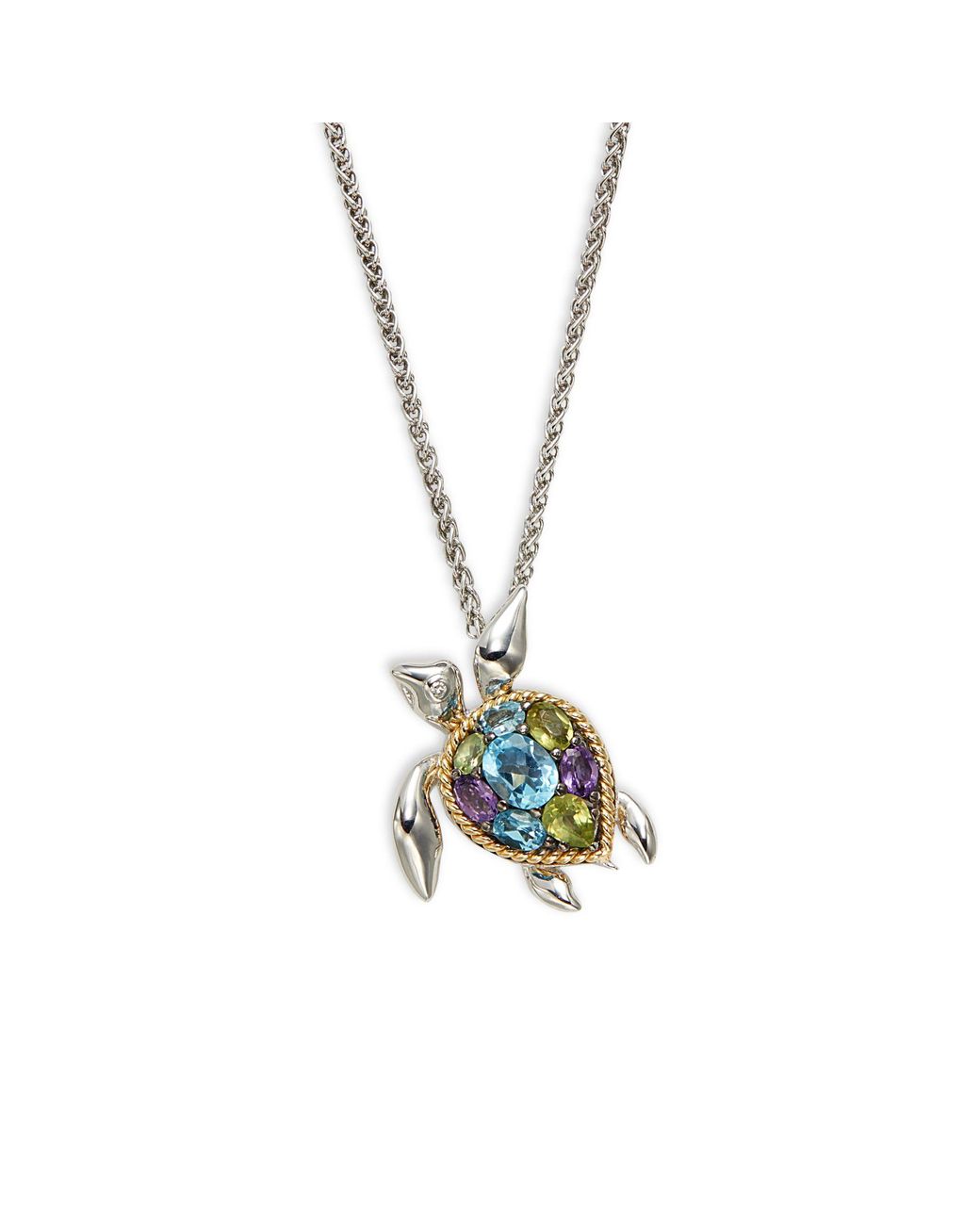 Effy 18k Yellow Gold, Sterling Silver, & Multi Stone Turtle Pendant
