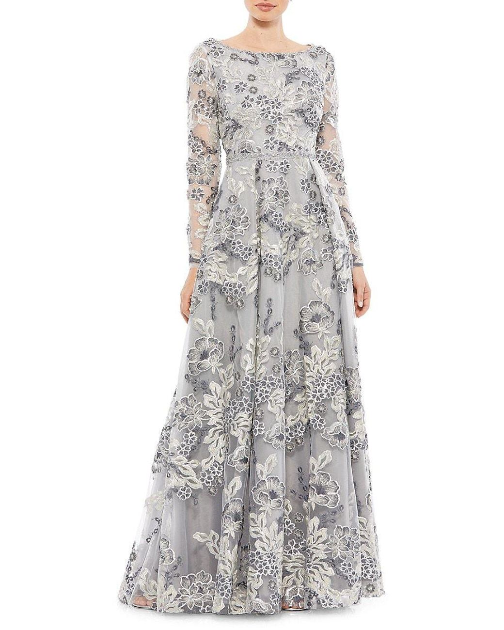 Mac Duggal Floral Embroidered A Line Gown in Gray | Lyst