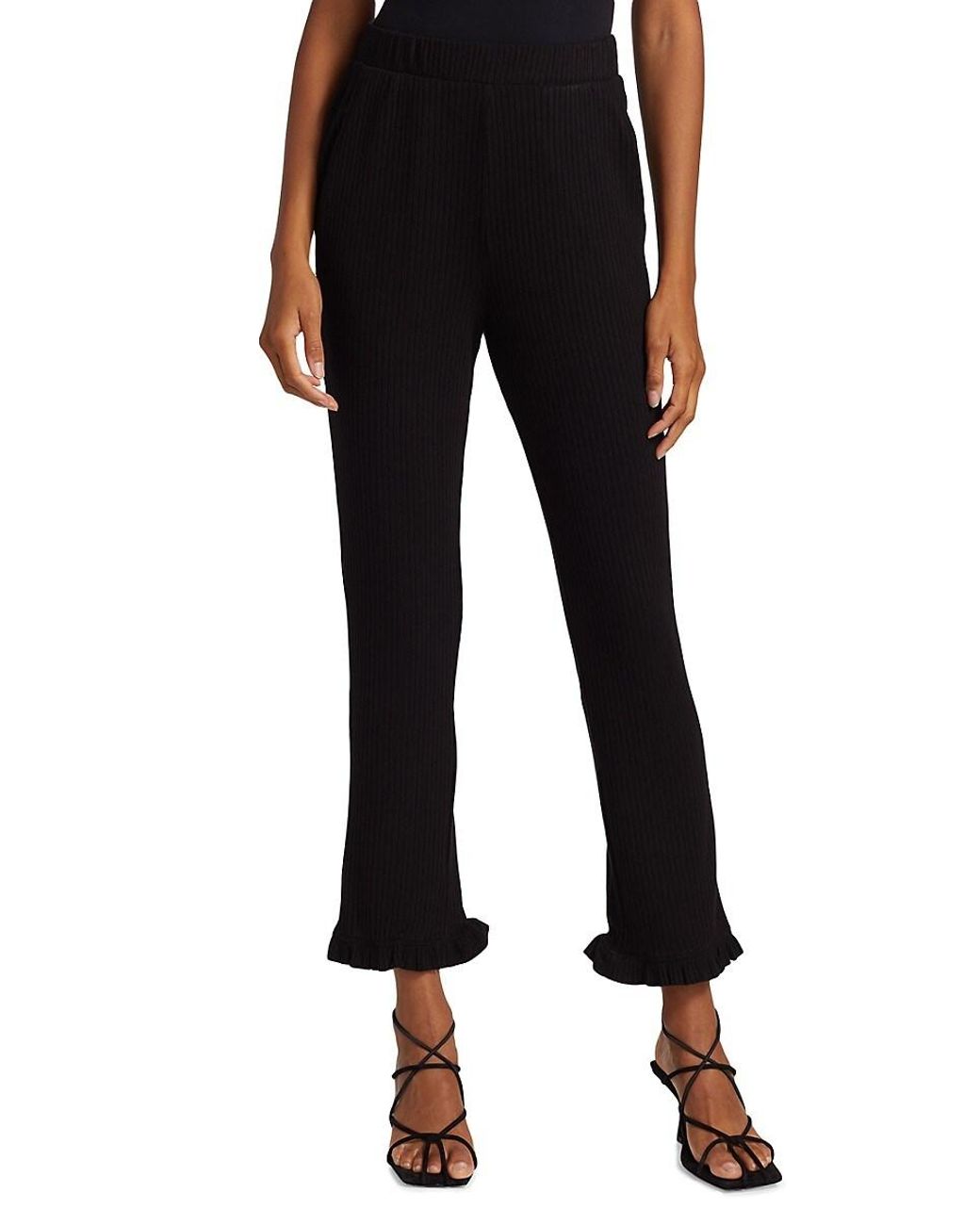 n:PHILANTHROPY Talker Rib-knit Ruffle Hem Pants in Black | Lyst