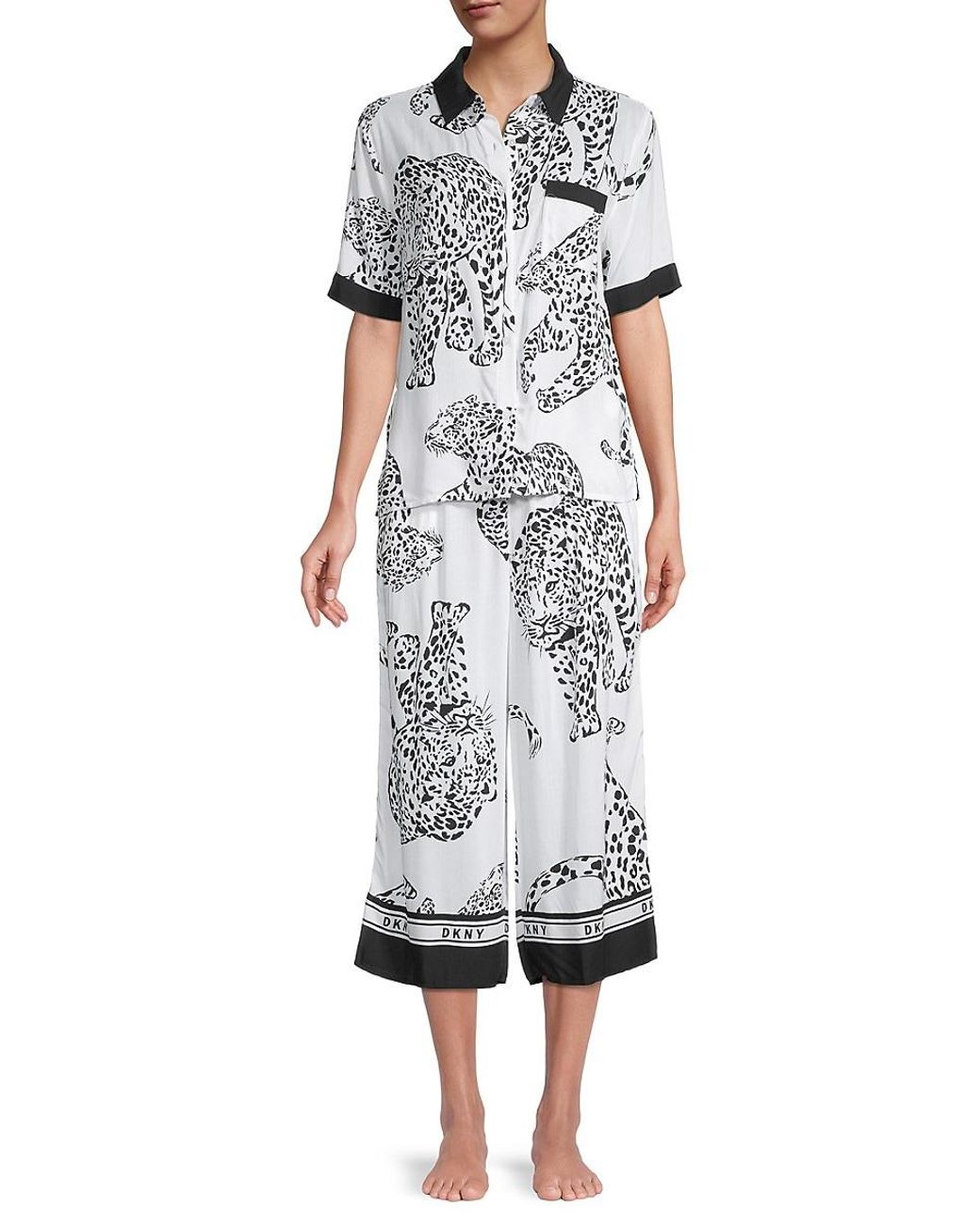DKNY 2piece Leopardprint Capri Pajama Set in White Lyst