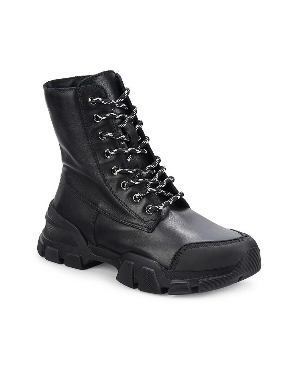 Aquatalia Elvira Leather Combat Boots in Black Lyst Australia