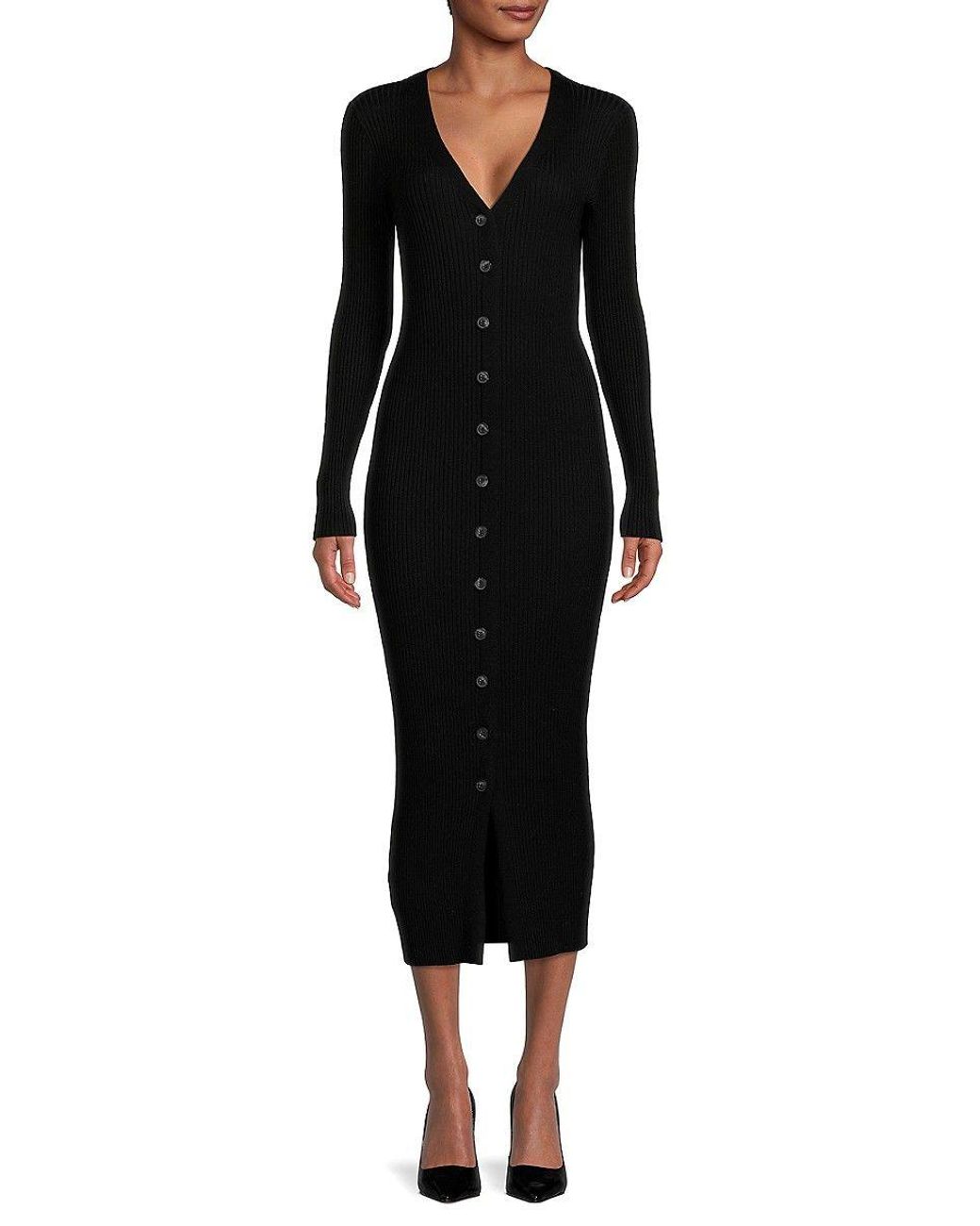 Calvin Klein Ribbed Maxi Sweater Dress in Black | Lyst