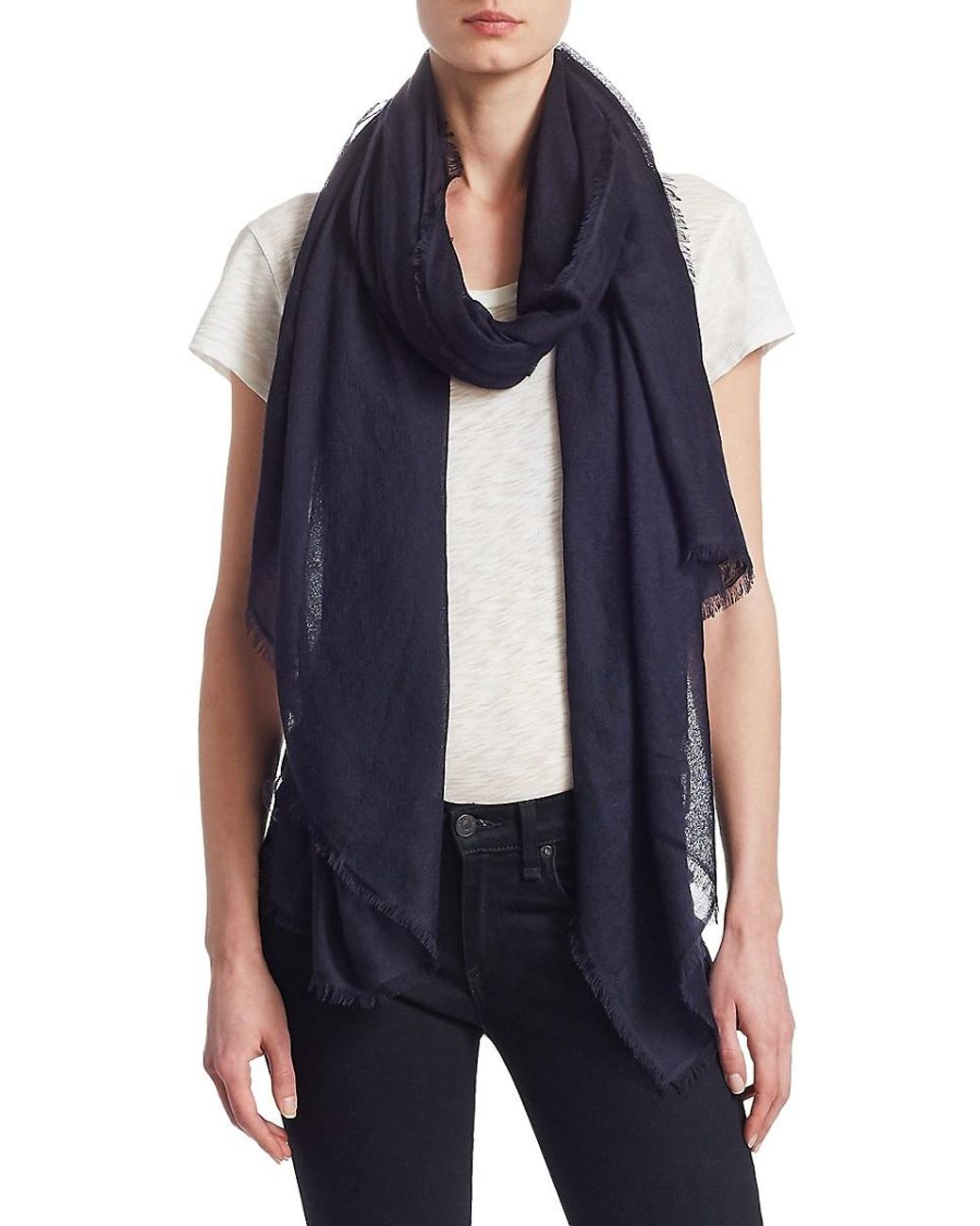 Saks Fifth Avenue Collection Fringed Cashmere & Silk Scarf in Blue Lyst