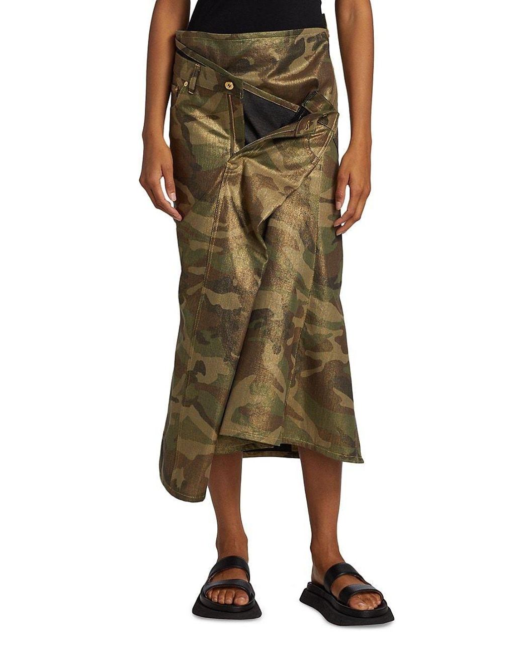 Junya Watanabe Asymmetric Glittery Camouflage Denim Midi skirt in