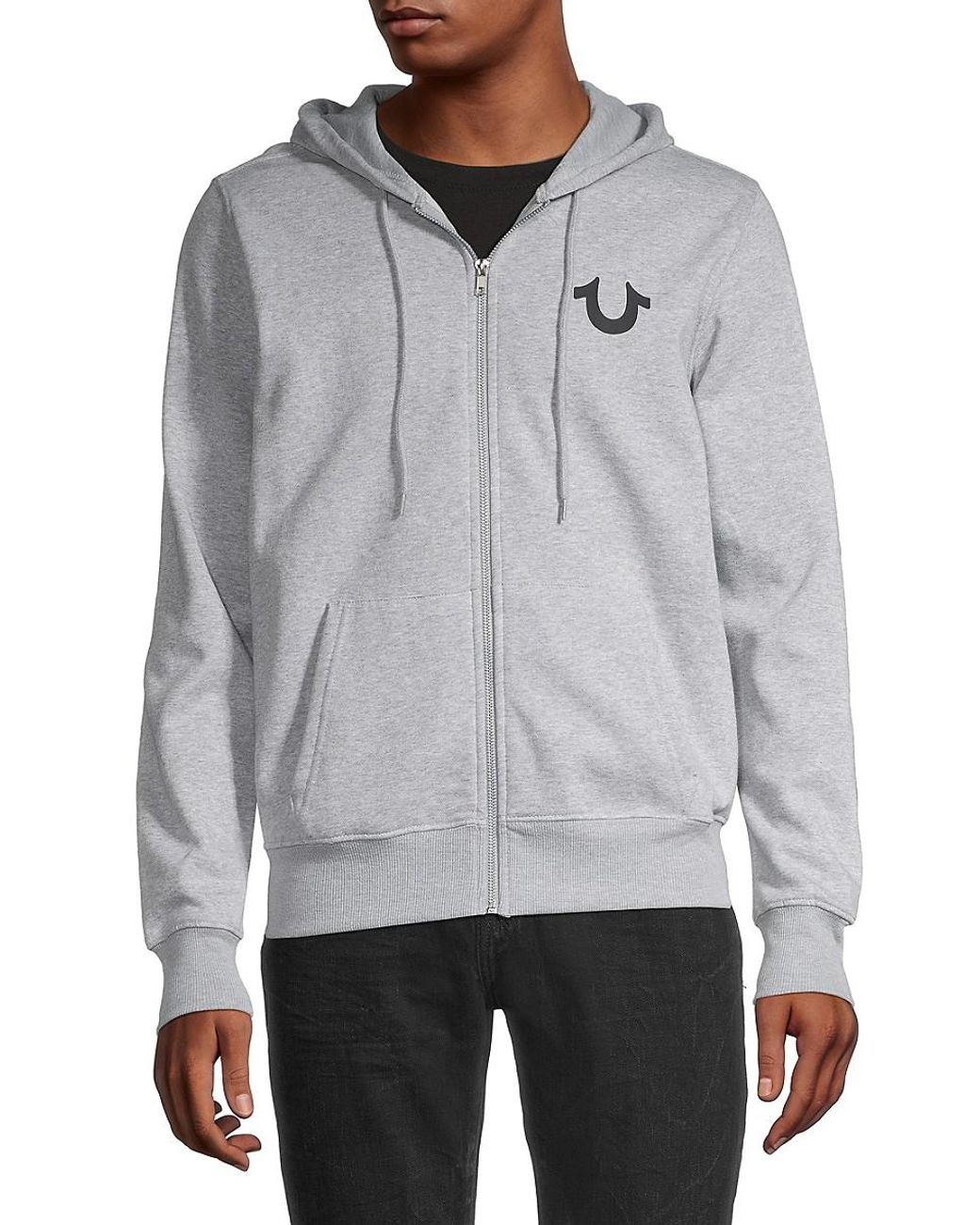 True Religion Logo Heathered Zip-up Hoodie in Gray for Men | Lyst