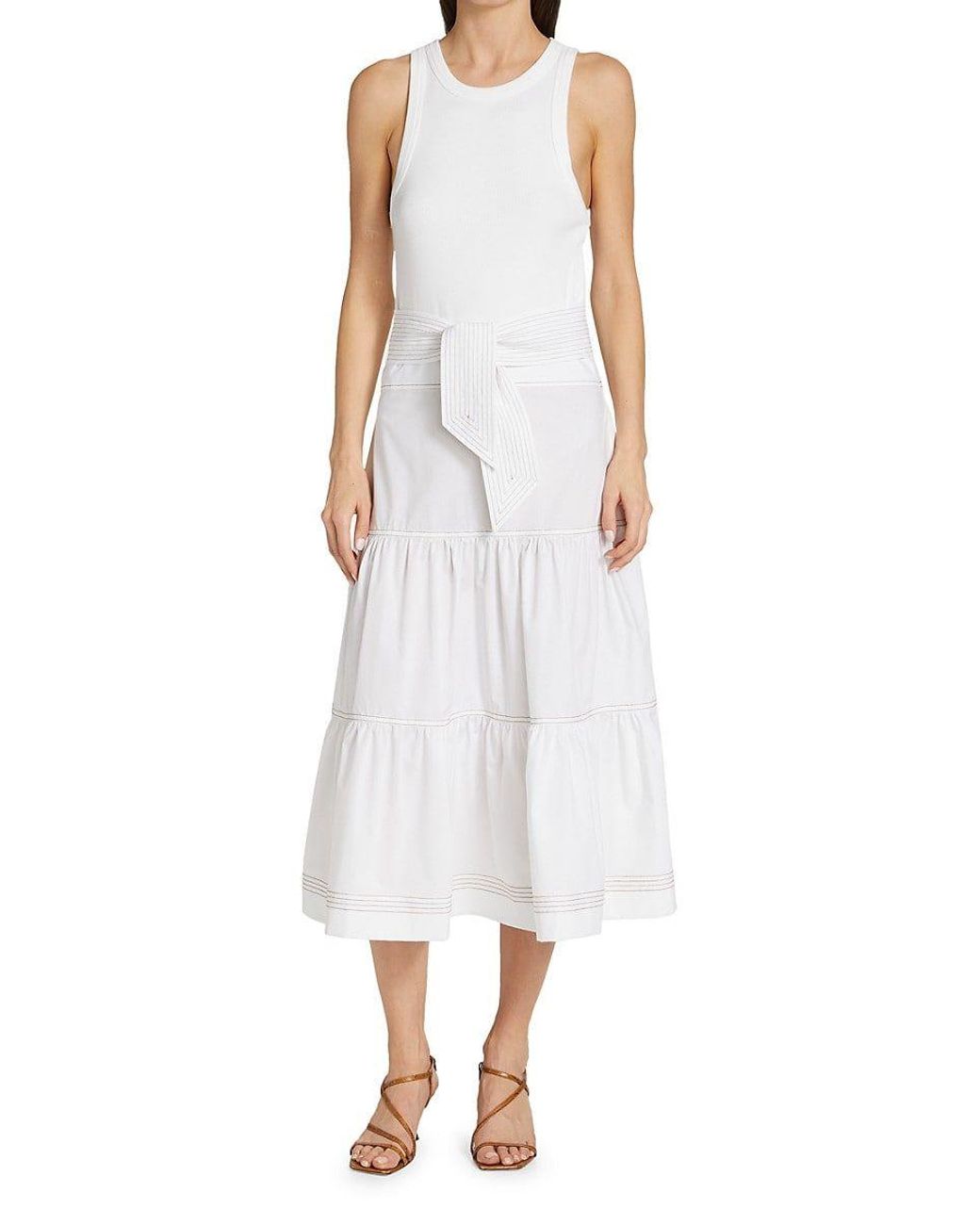 Veronica Beard Austyn Belted Midi-dress in White | Lyst