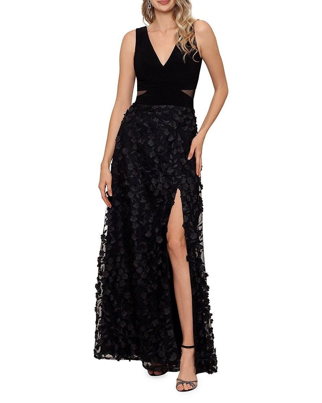 Xscape Floral Appliqué Gown in Black Lyst