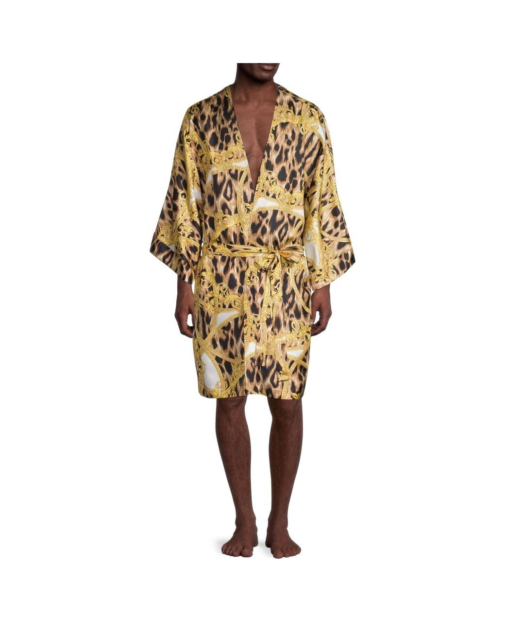 Versace Leopard-print Silk Robe in Yellow for Men | Lyst