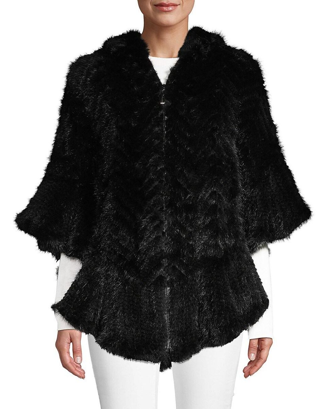 Belle Fare Mink Fur Front-zip Poncho in Black | Lyst