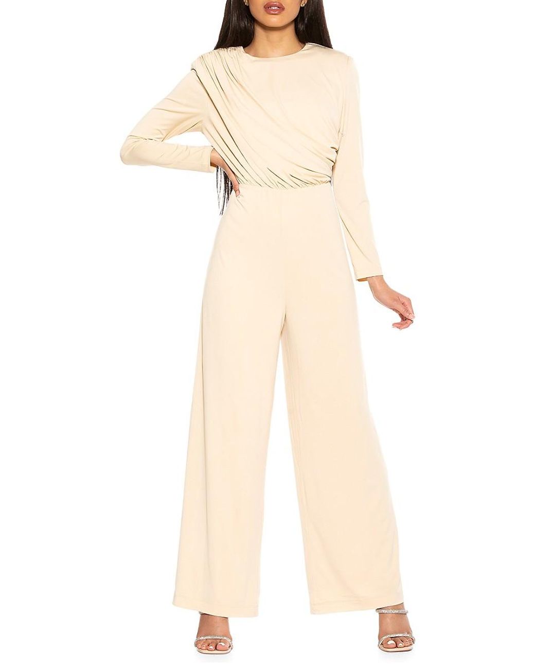 Alexia Admor Ruched Wide-leg Jumpsuit in Natural | Lyst