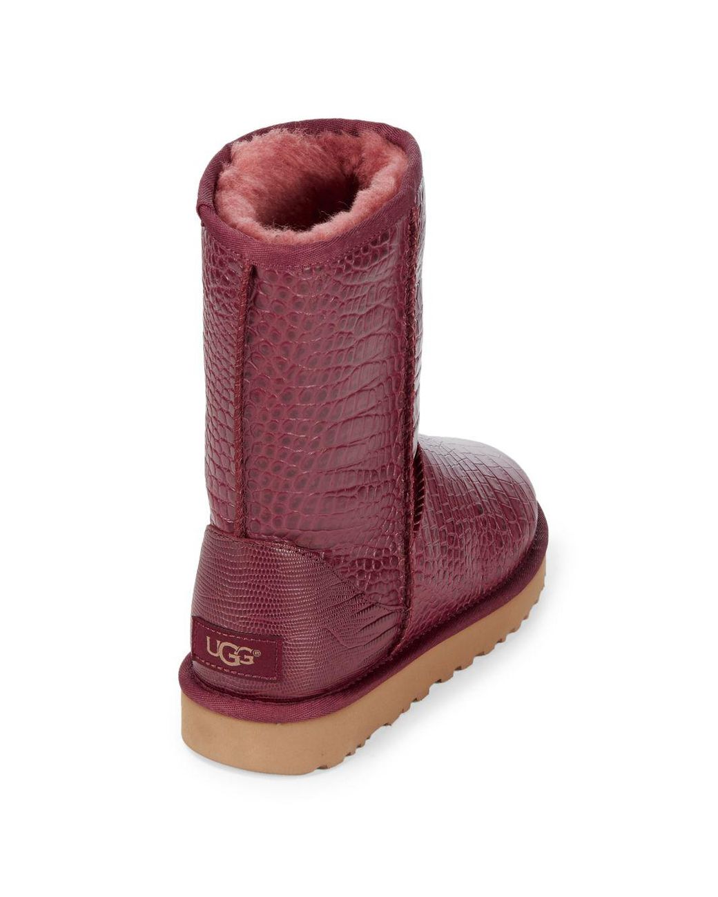 UGG Leather Classic Short Crocodile Embossed Boots in Red | Lyst