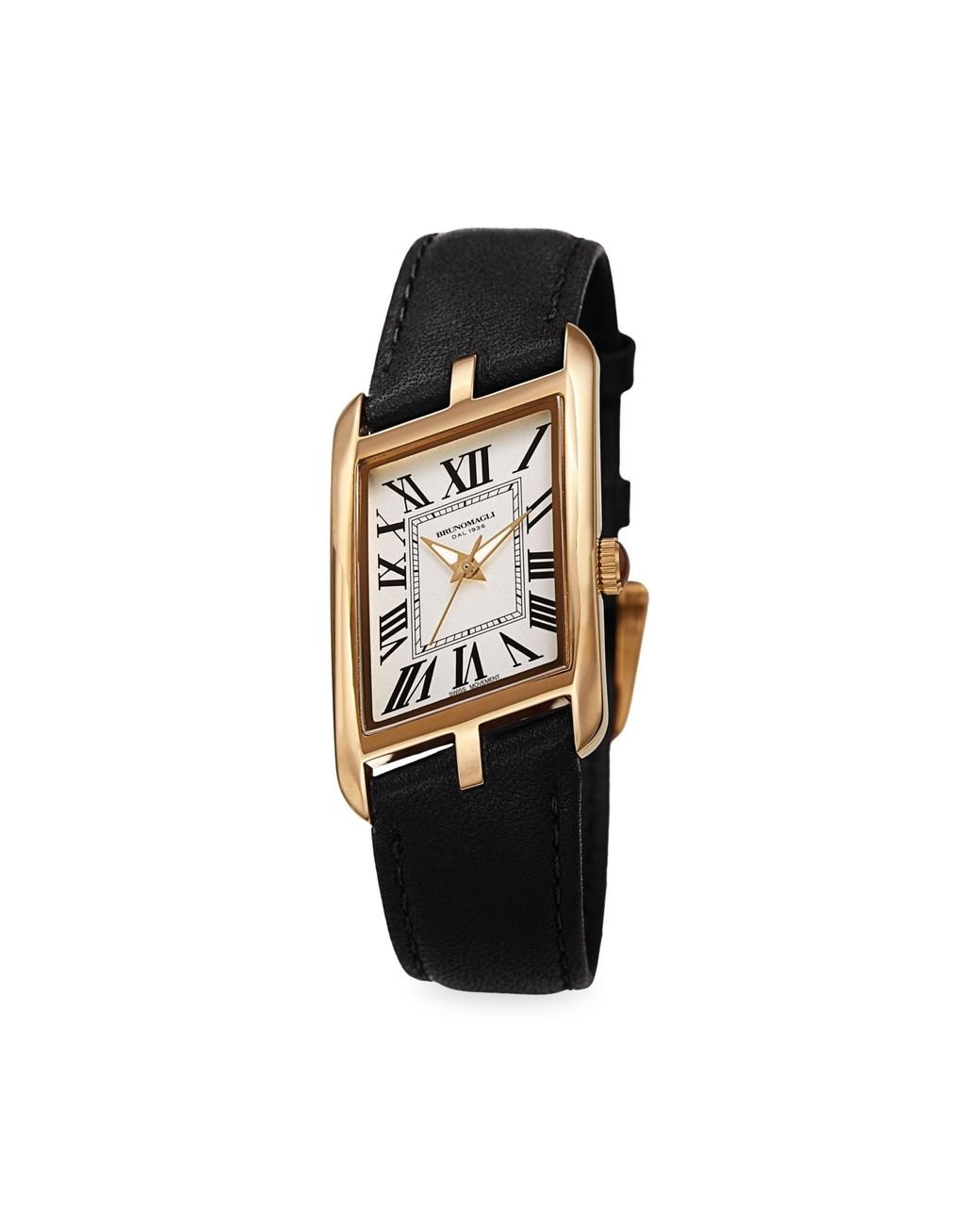 Bruno Magli Asymmetrical Stainless Steel Leather strap Watch in