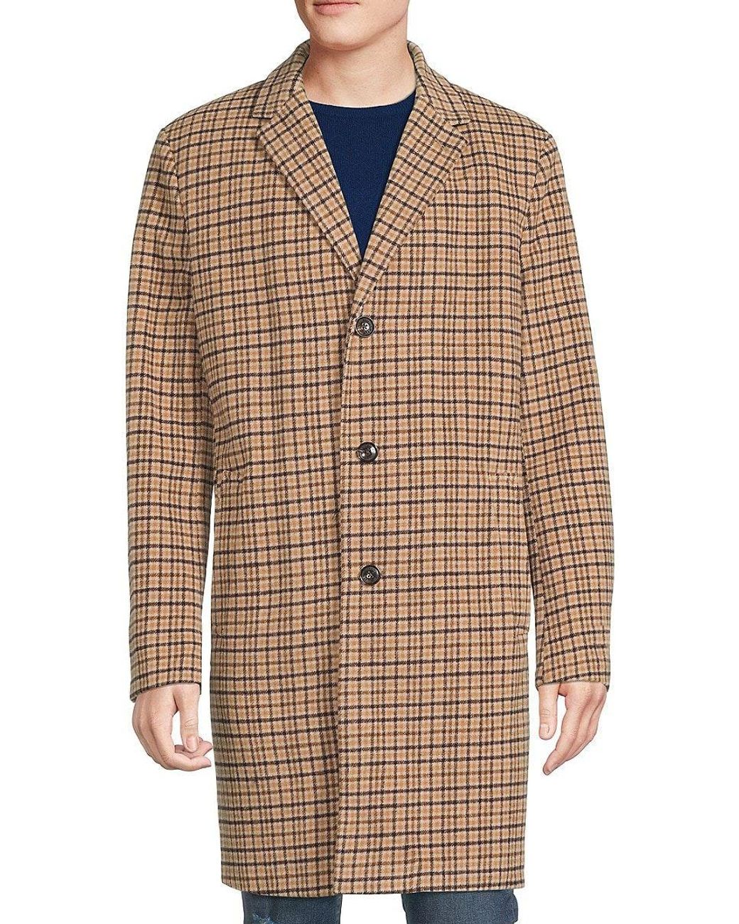 Tommy Hilfiger Addison Plaid Wool Blend Coat in Brown for Men | Lyst