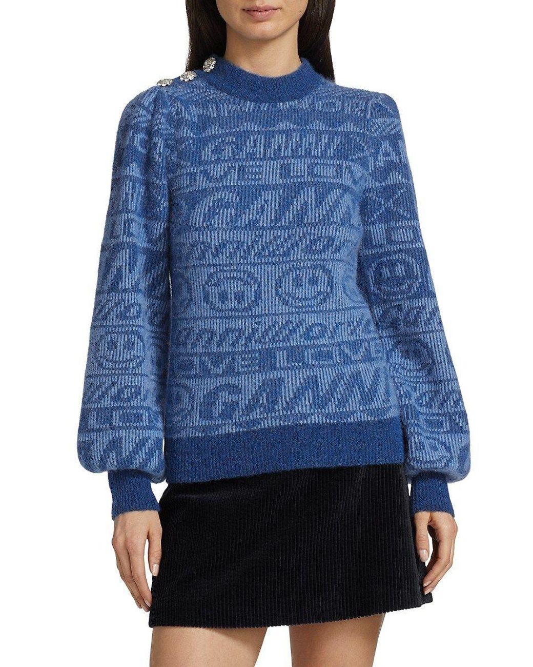 Ganni Rib Knit Logo Sweater in Blue | Lyst