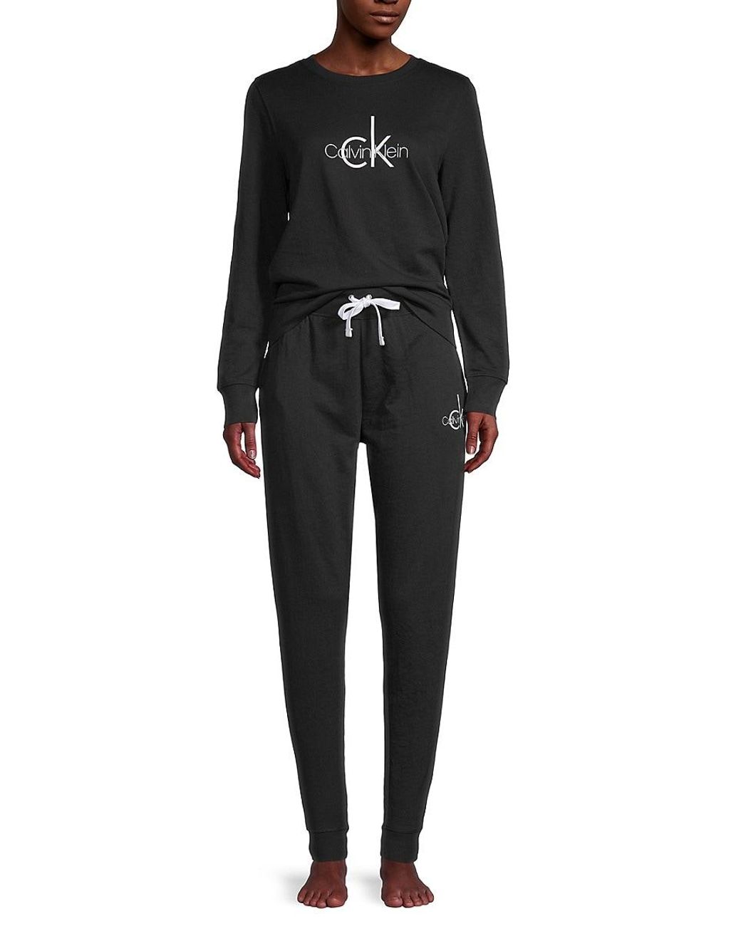 Calvin Klein 2-piece Logo Pajama Set in Black | Lyst