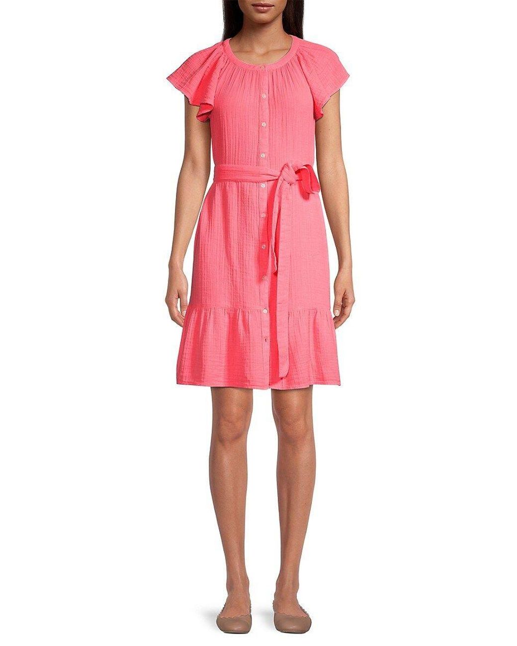 Vineyard Vines Double Gauze Belted Shirt Dress in Pink Lyst