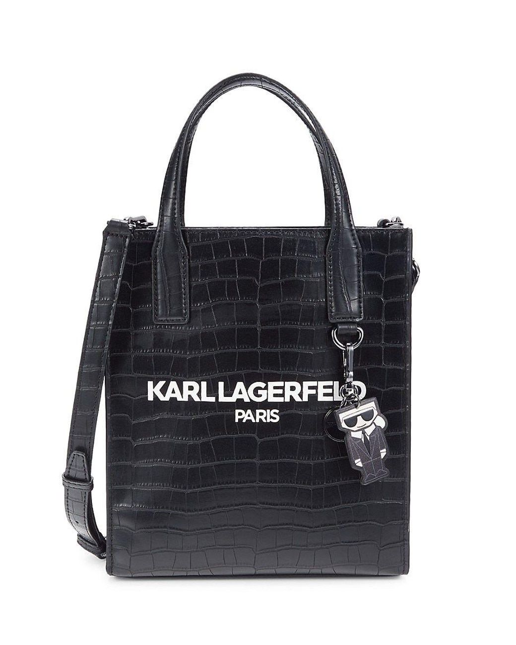 Karl Lagerfeld Nouveau Croc Embossed Leather Tote in Black | Lyst