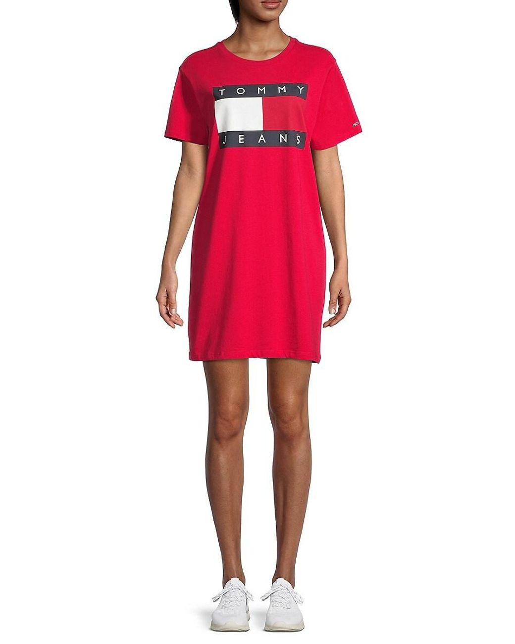 Tommy Hilfiger Logo T-shirt Dress in Red | Lyst