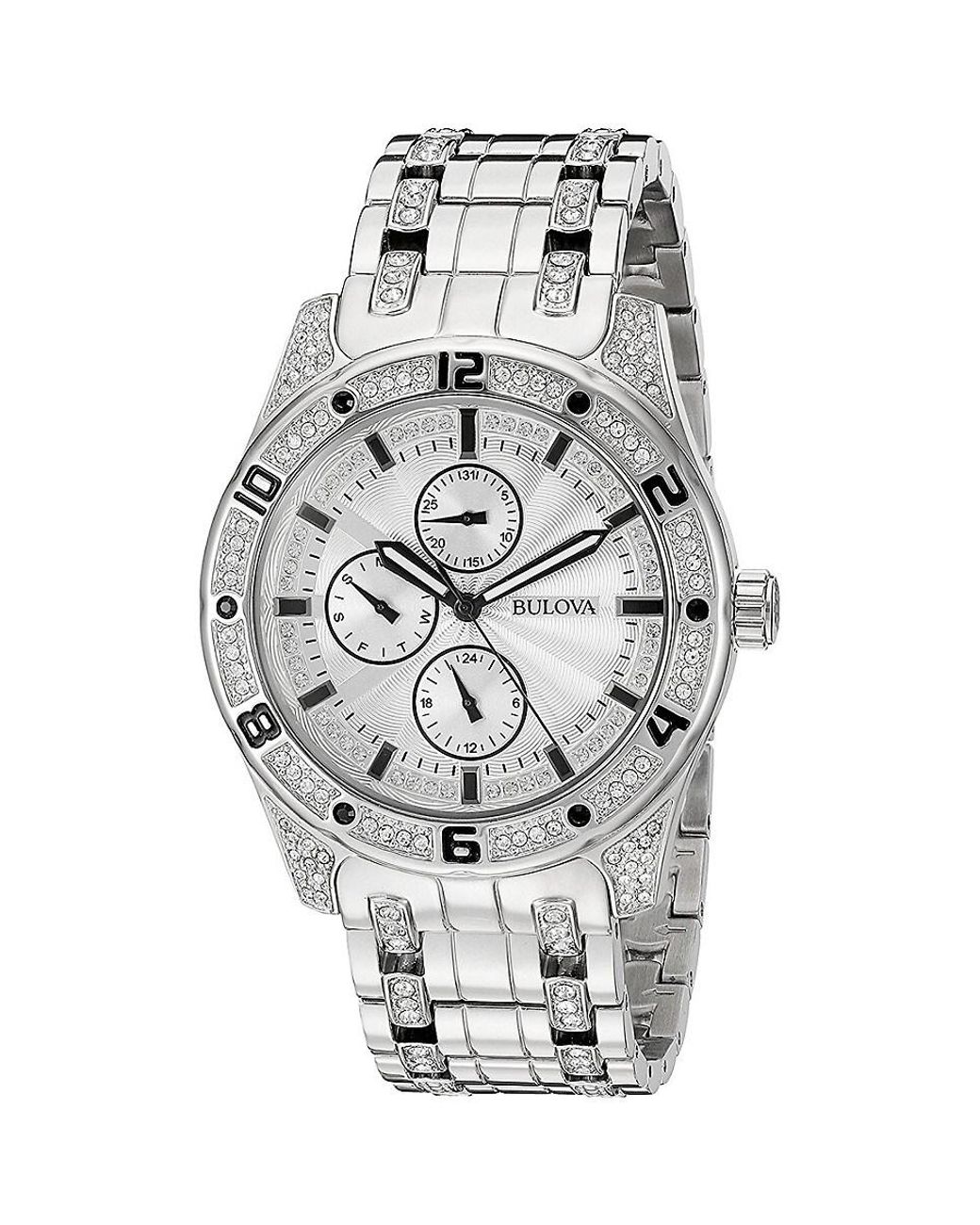 Bulova Swarovski Crystal Stainless Steel Bracelet Watch in Grey for Men |  Lyst UK