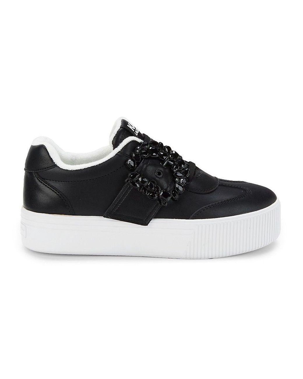 Karl Lagerfeld Buckle Retro Leather Sneakers in Black | Lyst