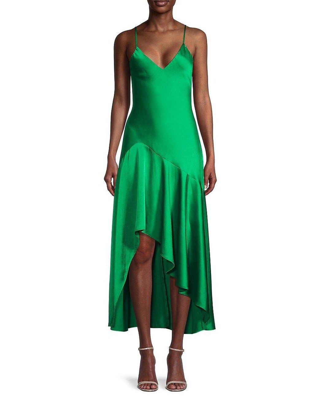 MILLY Kali High-low Satin Dress in Green | Lyst