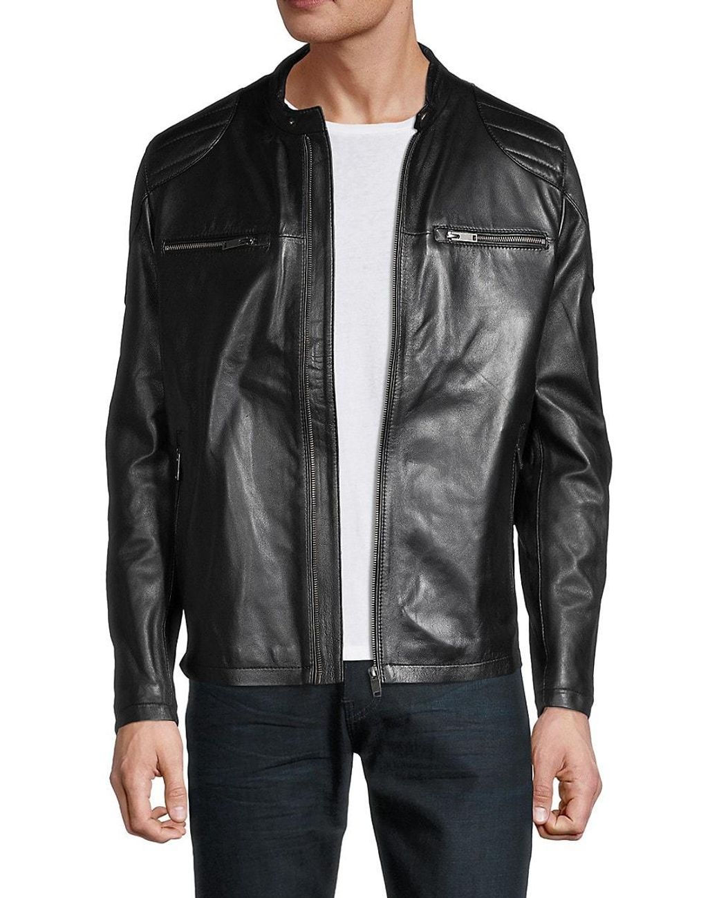 Ron Tomson Leather Moto Jacket in Black for Men | Lyst