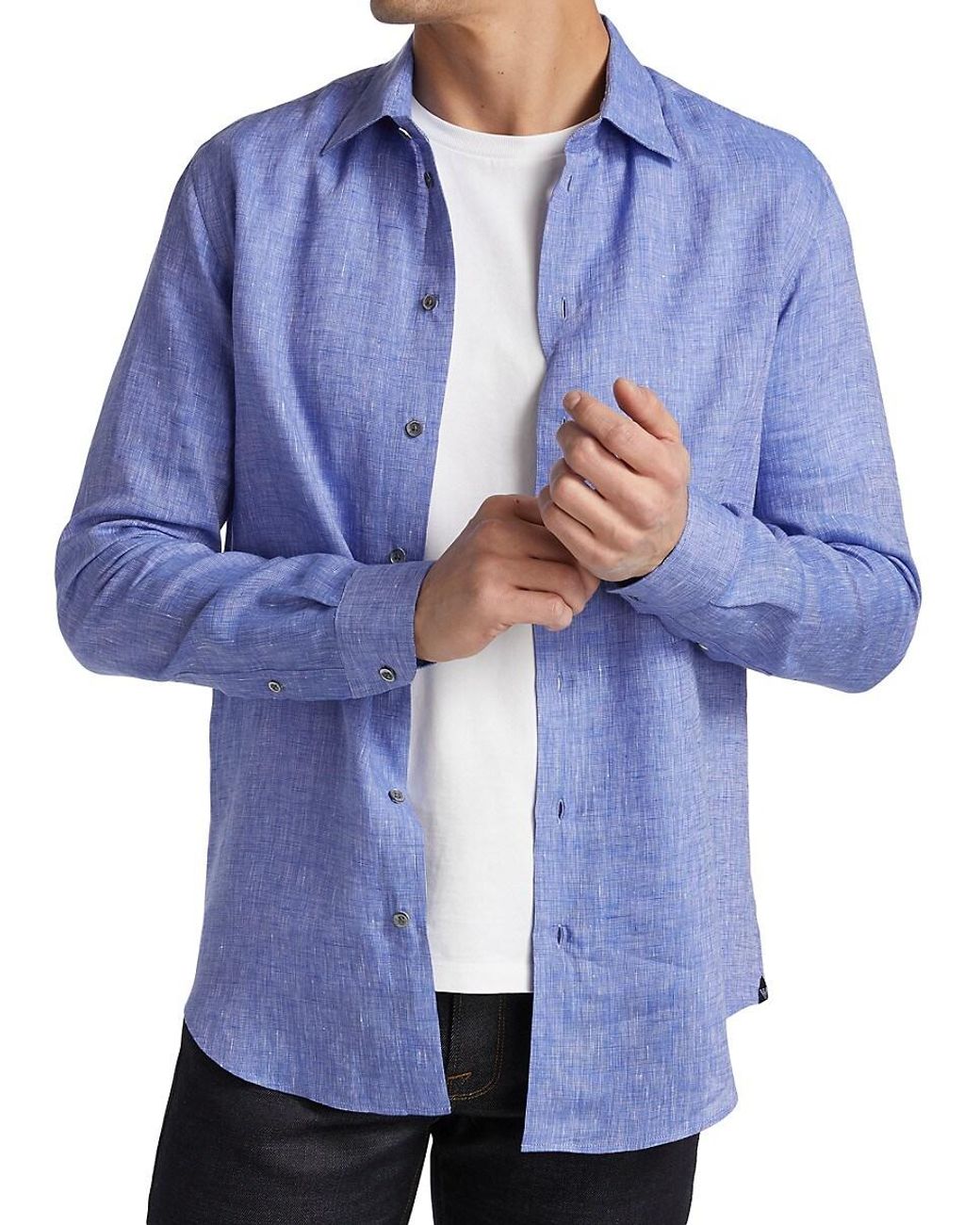 Emporio Armani Linen Sports Shirt in Blue for Men | Lyst Canada