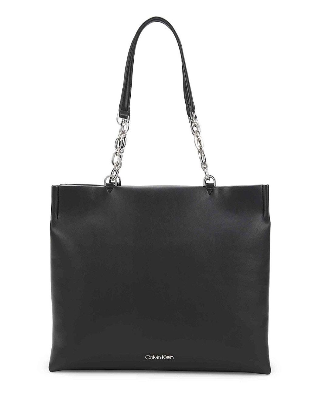 Calvin Klein Charlotte Pebble Leather Bag in Black | Lyst UK
