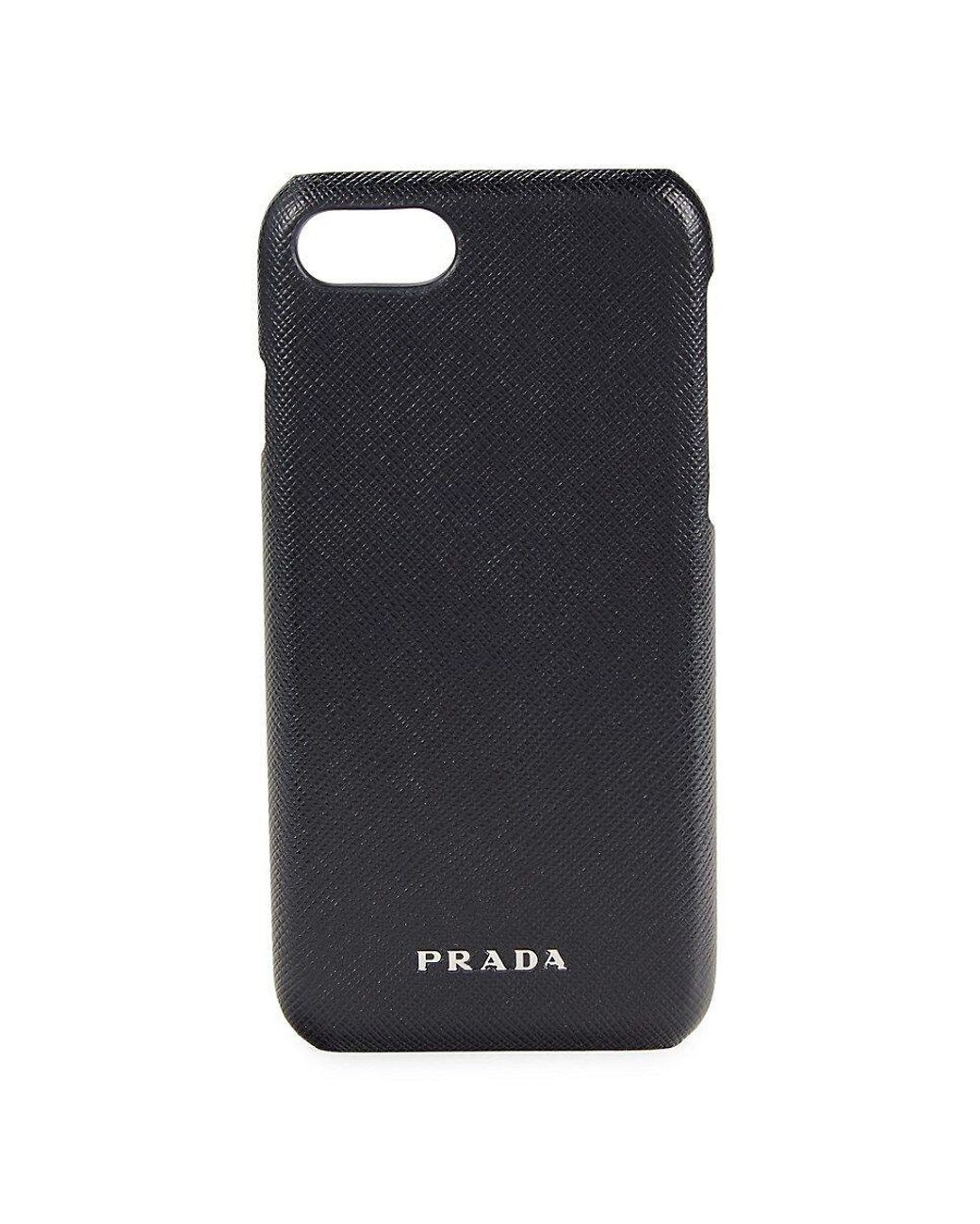 Prada Logo Iphone 7 Leather Phone Case in Black for Men | Lyst