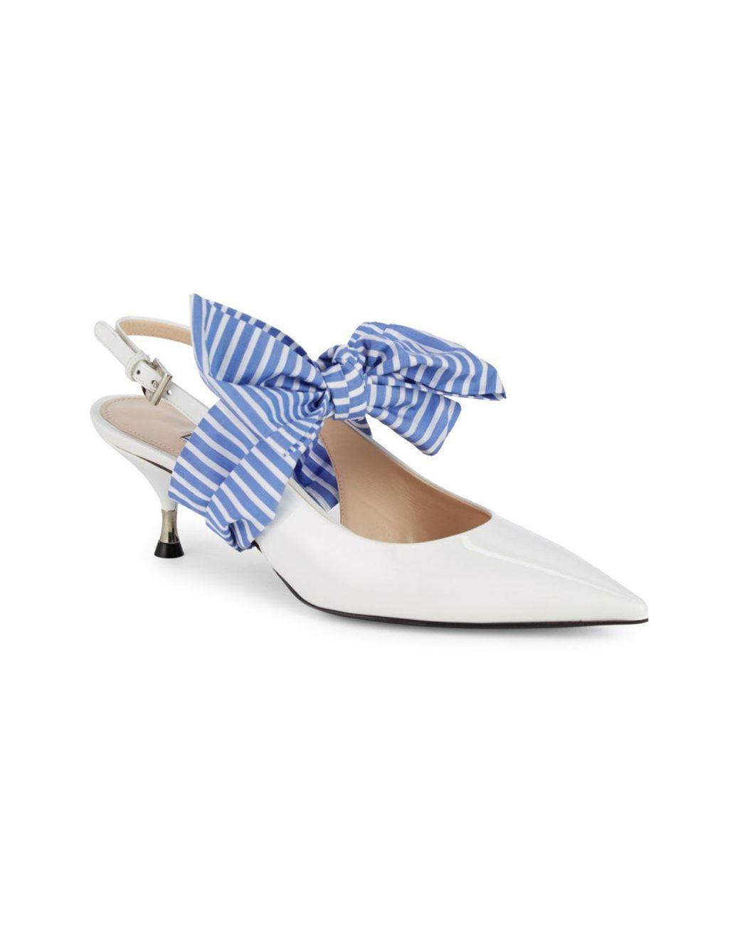 Prada Striped Bow Patent Leather Kitten Heel Slingback Pumps in Blue Lyst Australia